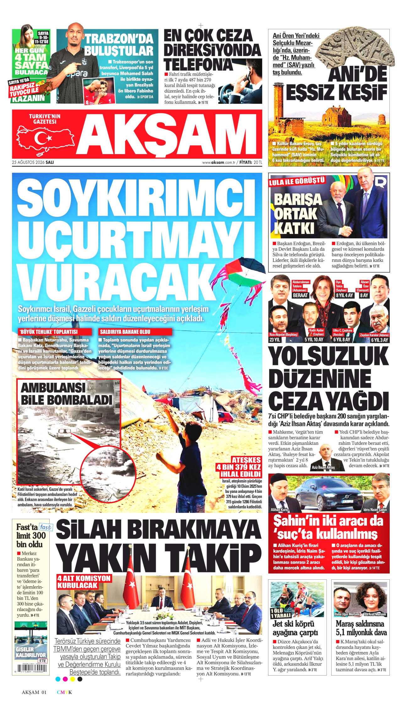 AKŞAM gazetesinin 25 Ağustos 2026 tarihli birinci sayfası