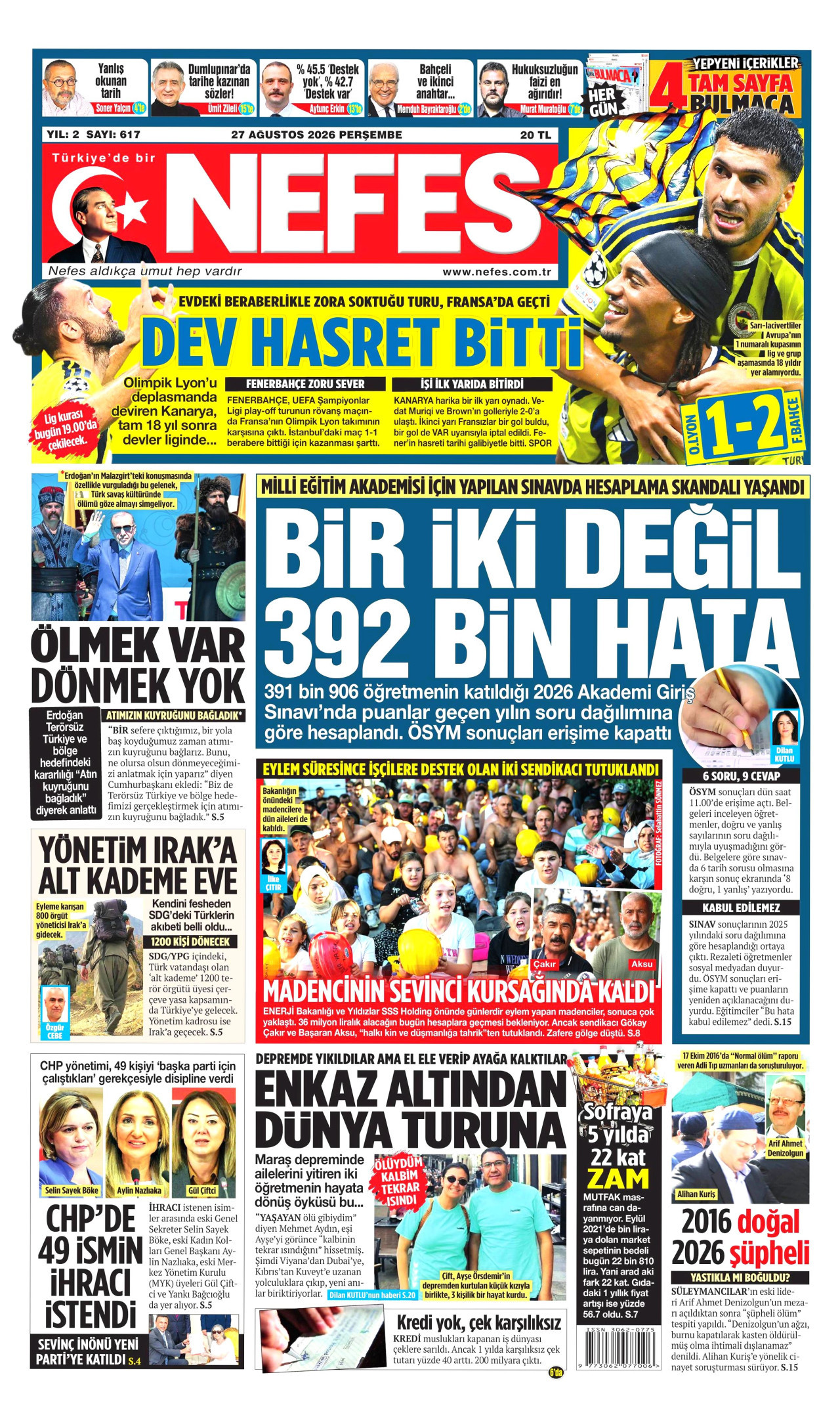 NEFES 27 Ağustos 2026 Gazete Manşeti Büyük