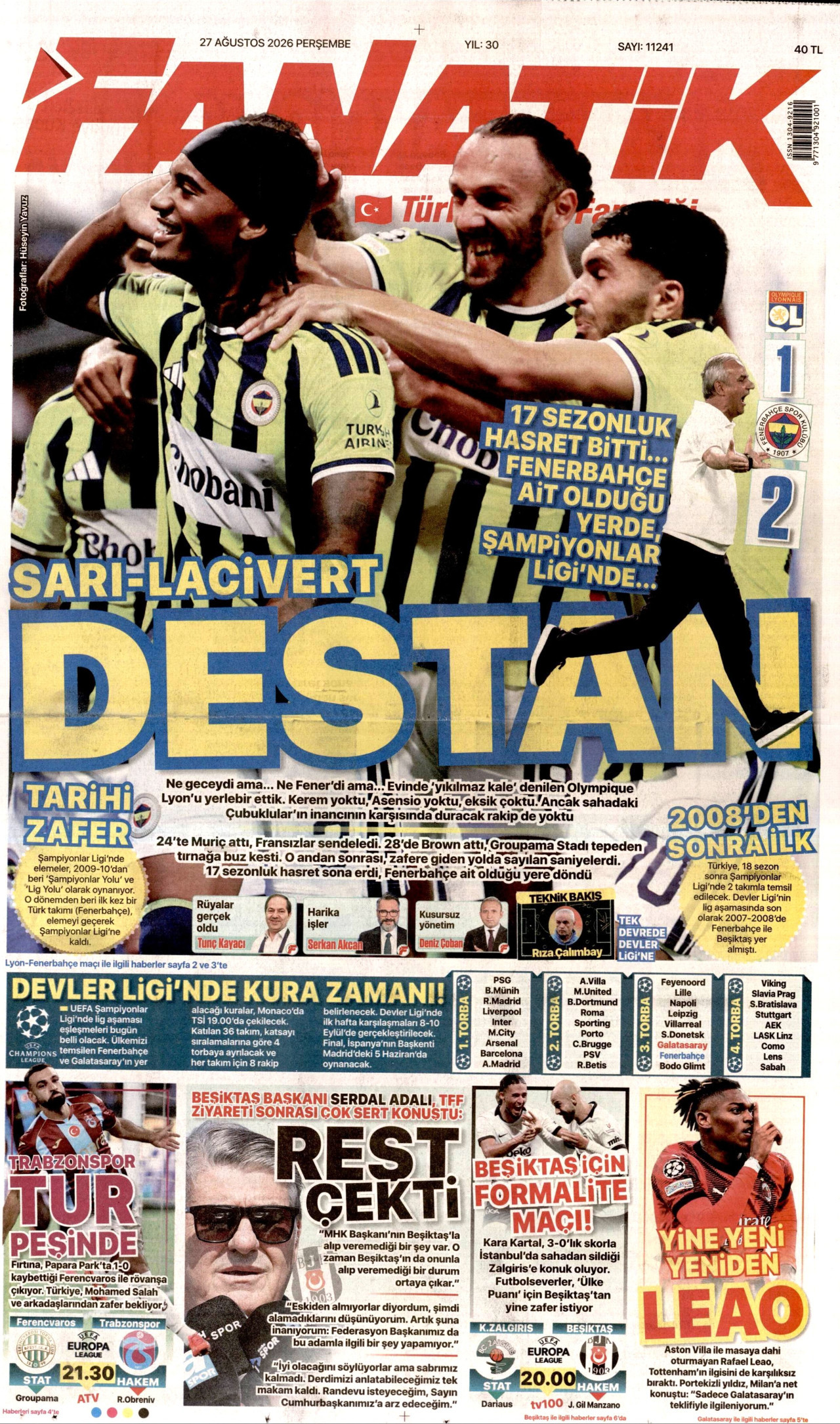 FANATİK 27 Ağustos 2026 Gazete Manşeti Büyük