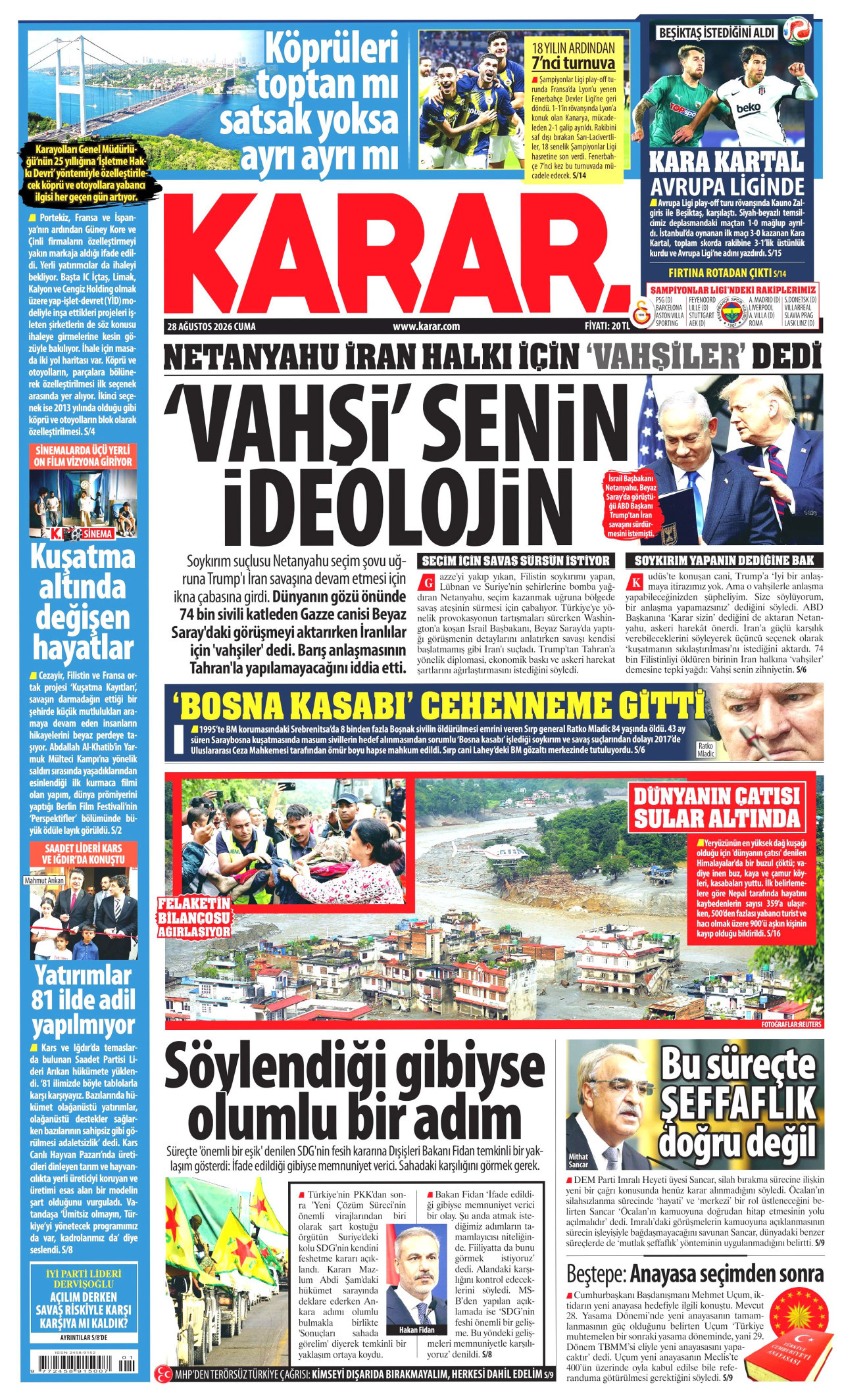 KARAR 28 Ağustos 2026 Gazete Manşeti Büyük
