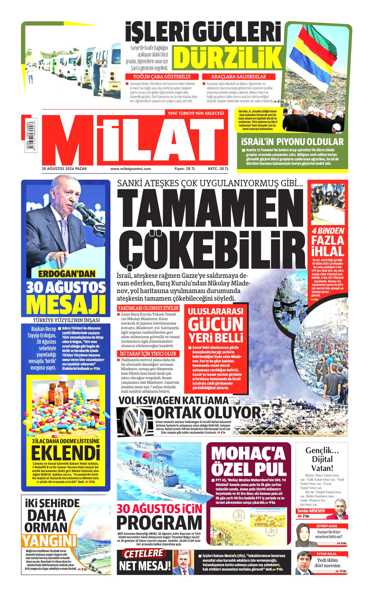 MİLAT 30 Ağustos 2026 Gazete Manşeti Büyük