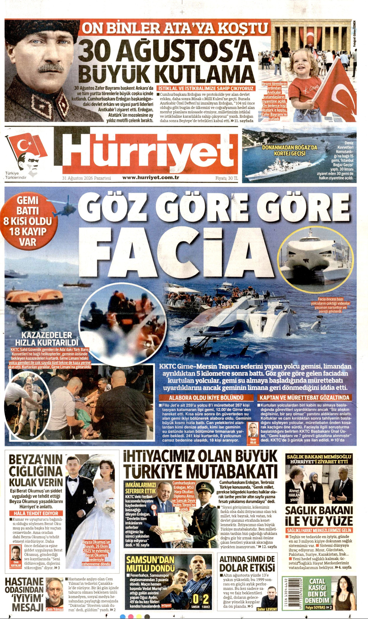 HÜRRİYET 31 Ağustos 2026 Gazete Manşeti Büyük