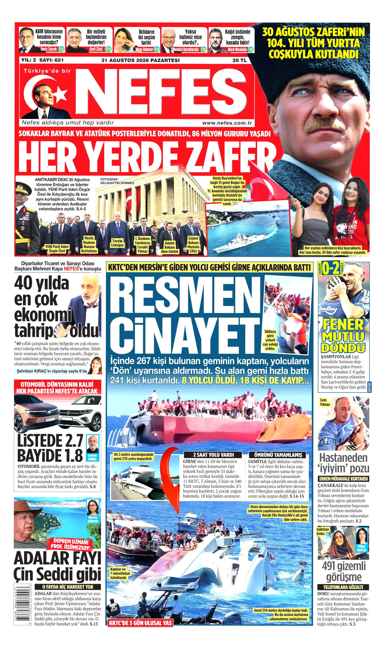 NEFES 31 Ağustos 2026 Gazete Manşeti Büyük