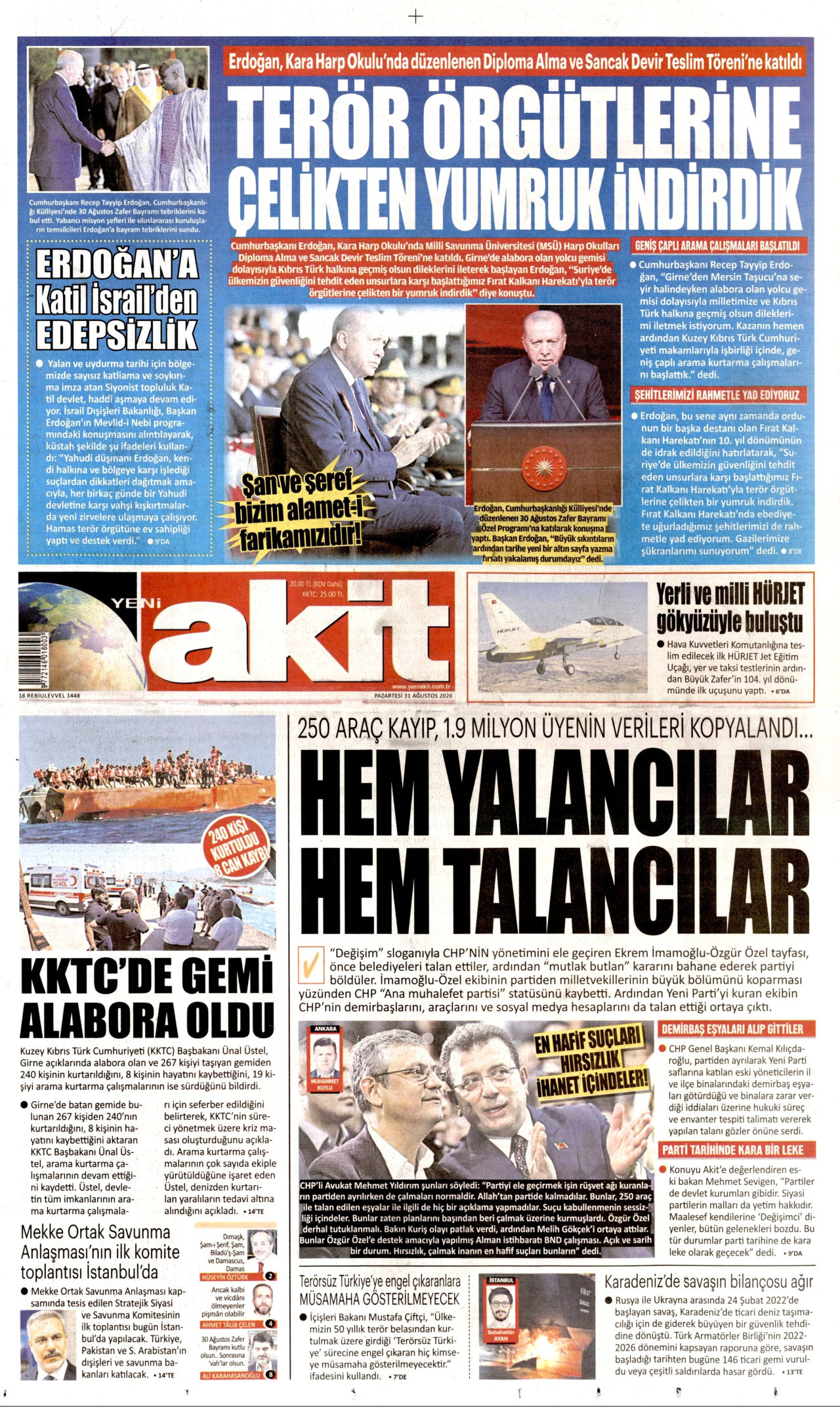 YENİ AKİT 31 Ağustos 2026 Gazete Manşeti Büyük