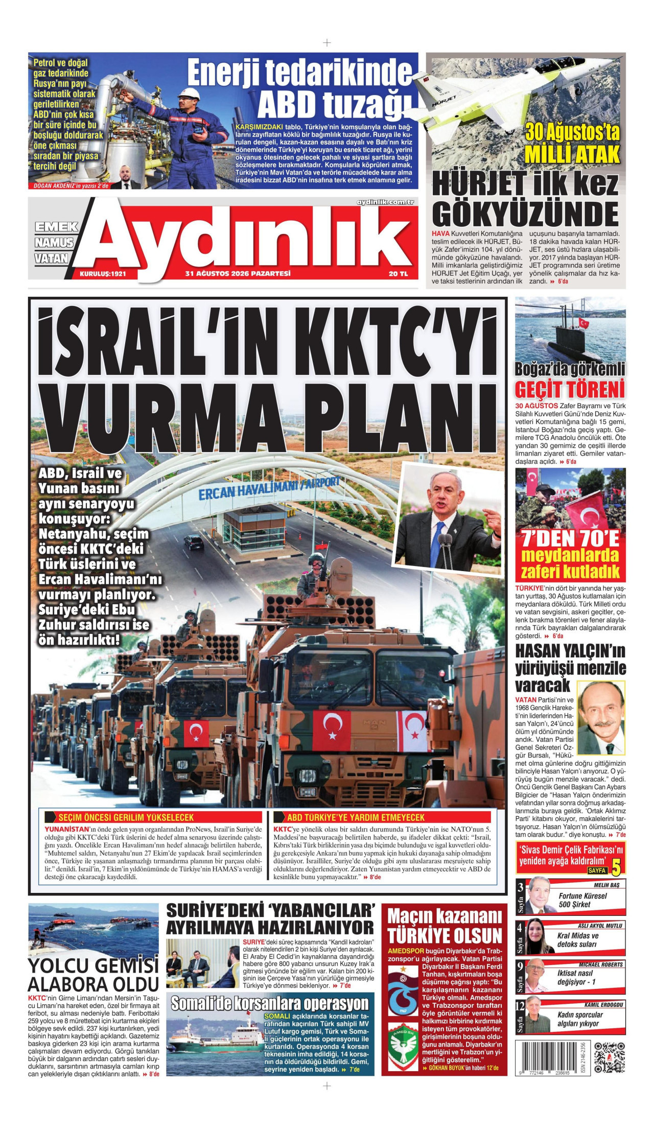 AYDINLIK GAZETESİ 31 Ağustos 2026 Gazete Manşeti Büyük