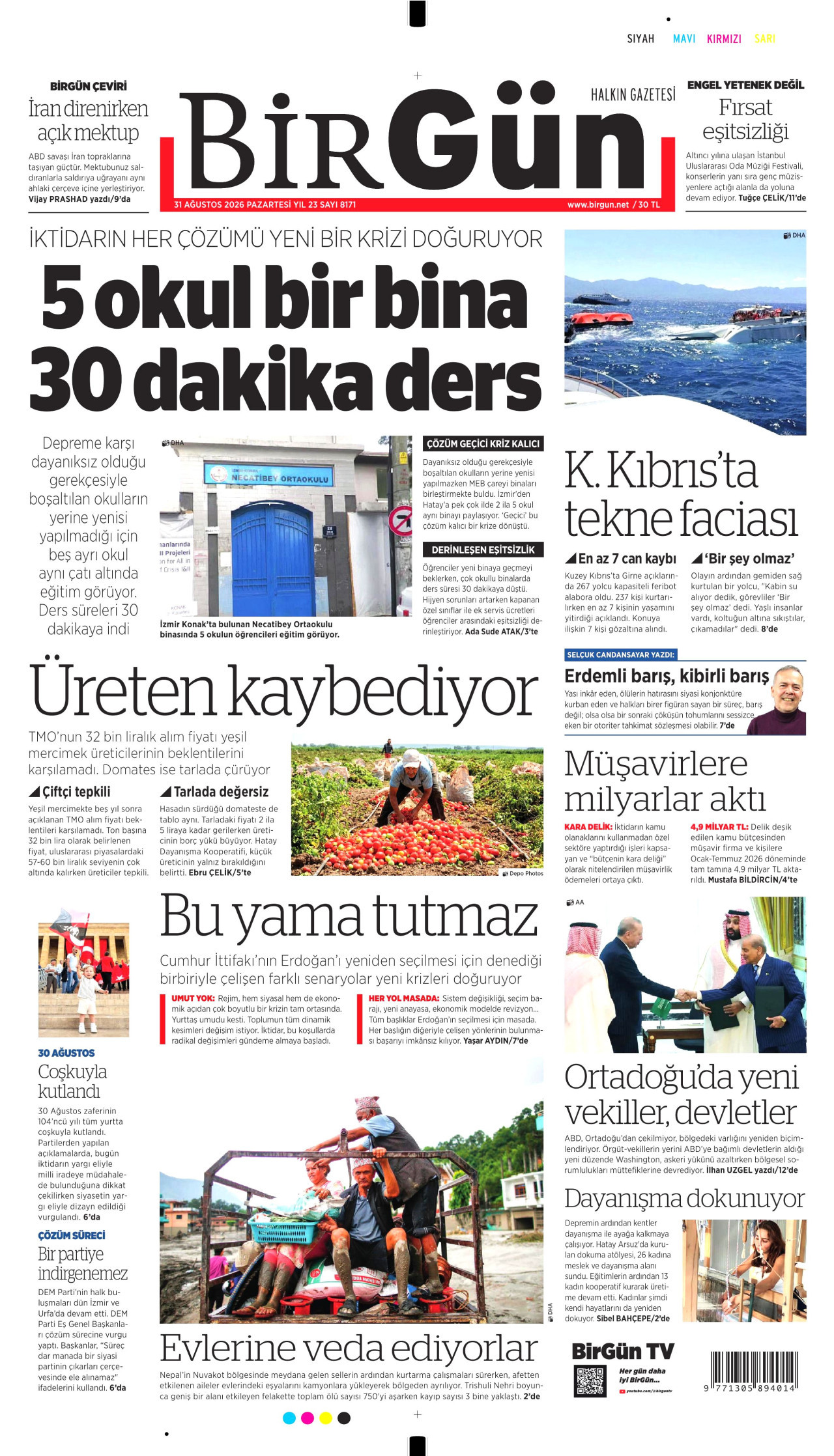 BİRGÜN 31 Ağustos 2026 Gazete Manşeti Büyük