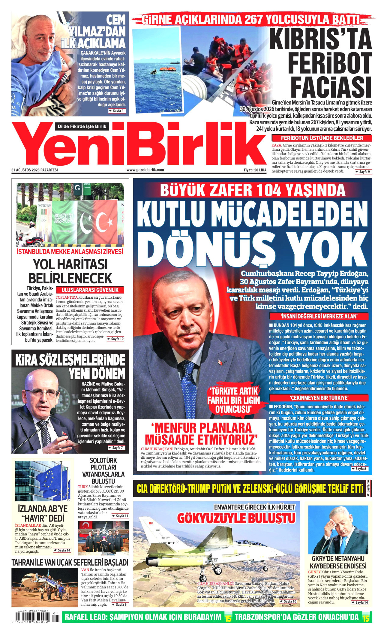 YENİBİRLİK 31 Ağustos 2026 Gazete Manşeti Büyük