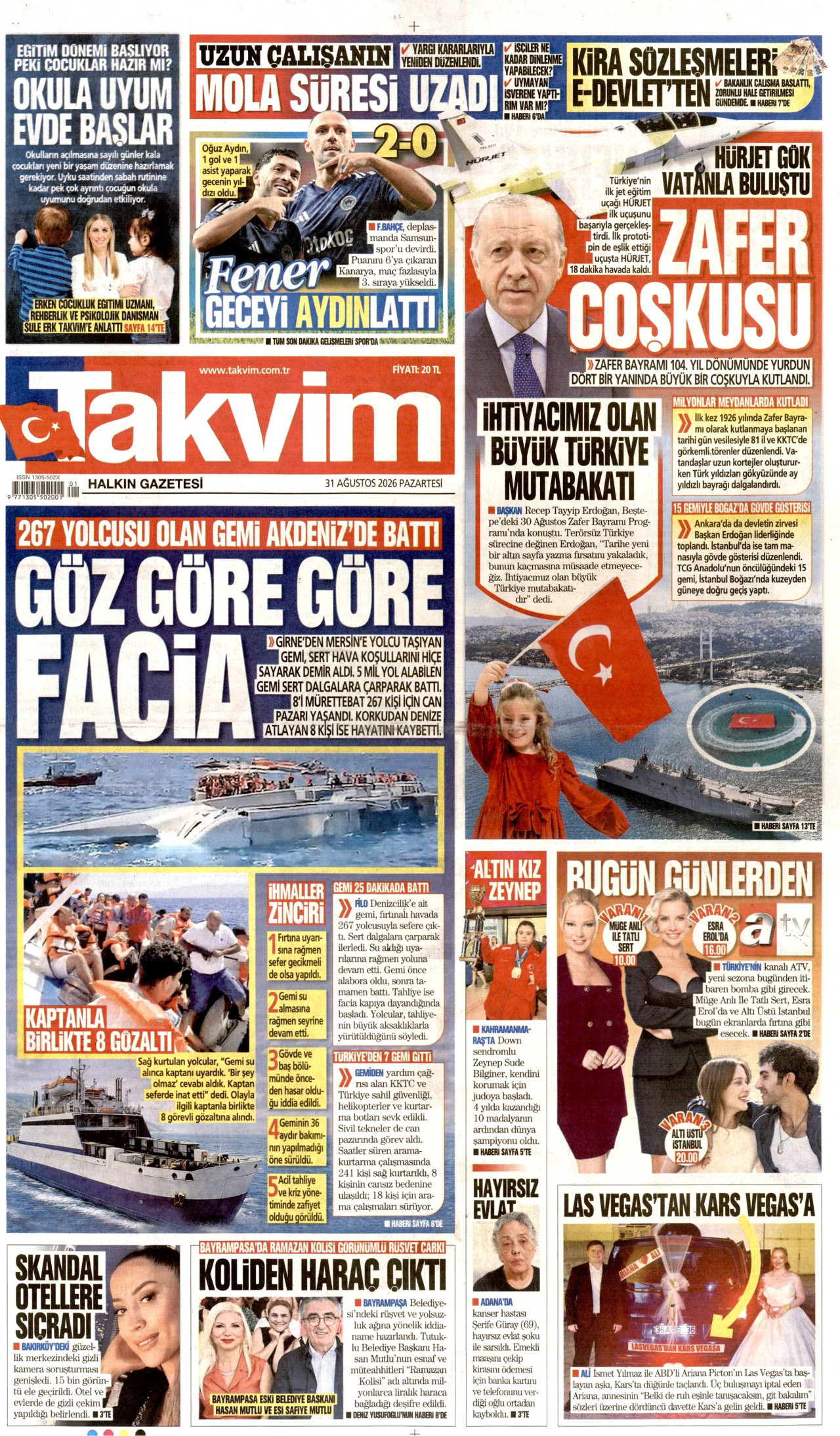 TAKVİM 31 Ağustos 2026 Gazete Manşeti Büyük