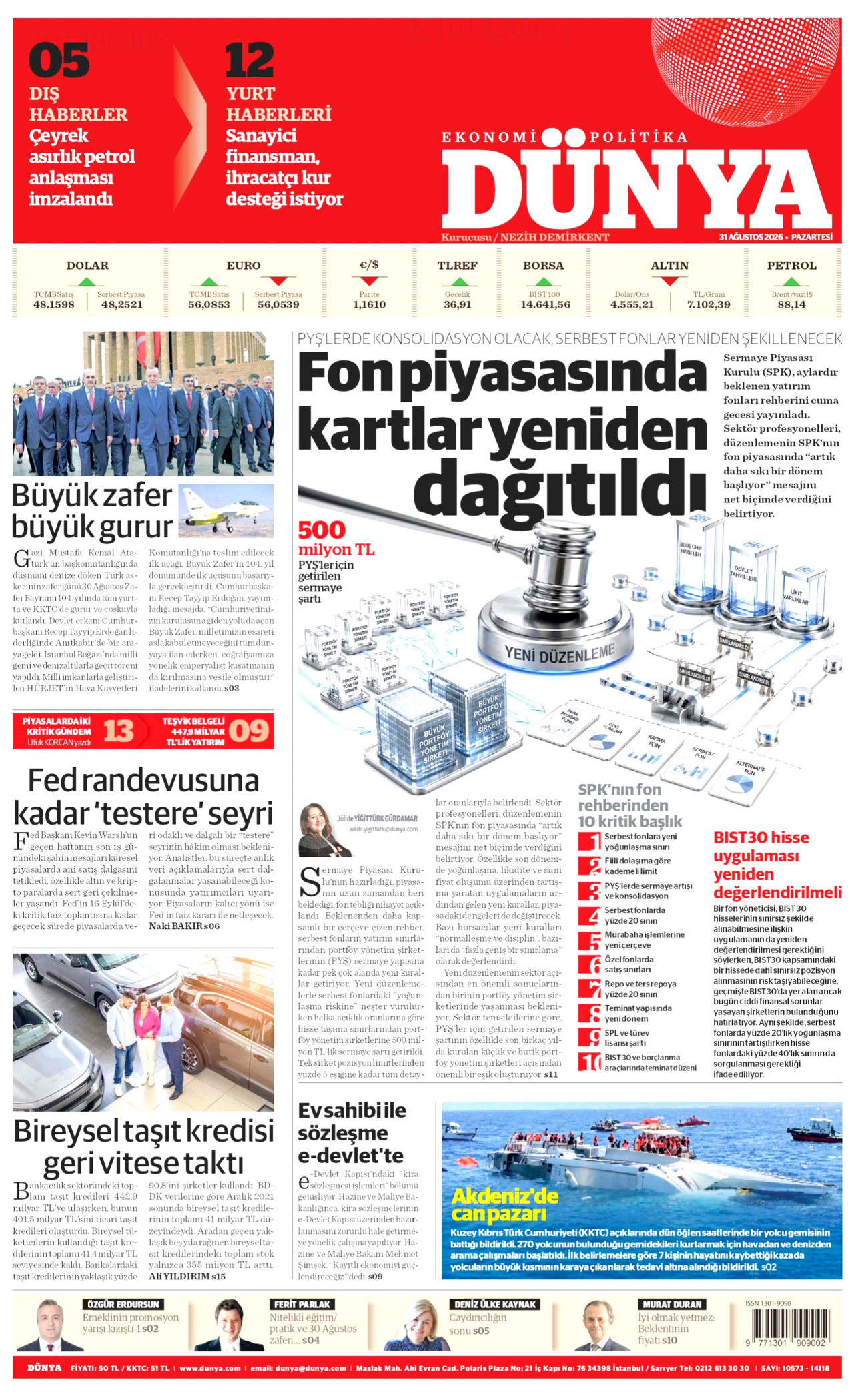DÜNYA 31 Ağustos 2026 Gazete Manşeti Büyük