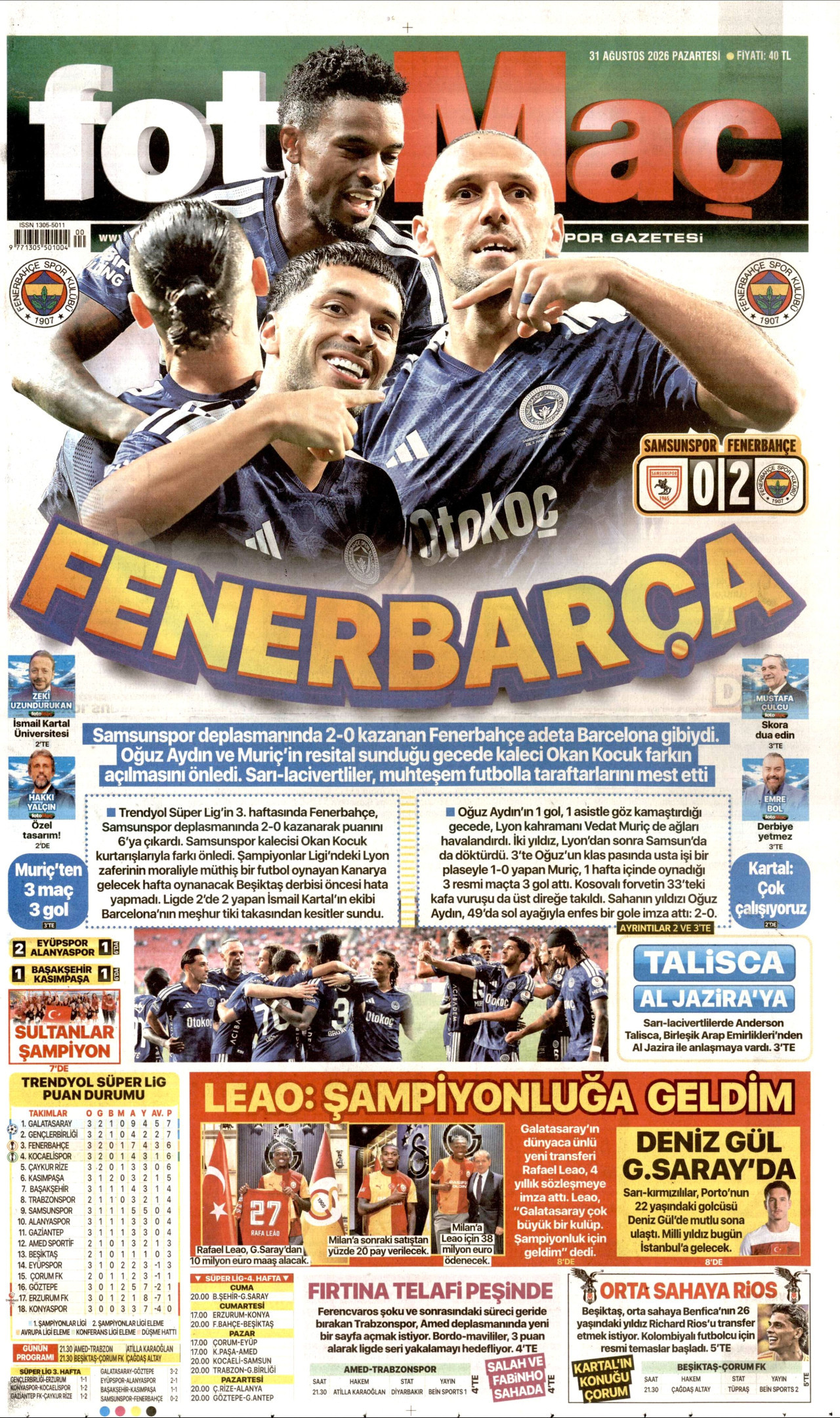 FOTOMAÇ 31 Ağustos 2026 Gazete Manşeti Büyük