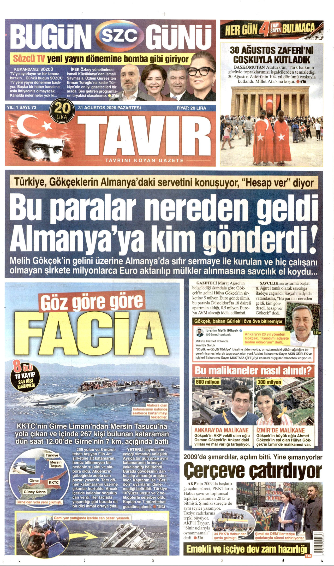 TAVIR GAZETESİ 31 Ağustos 2026 Gazete Manşeti Büyük
