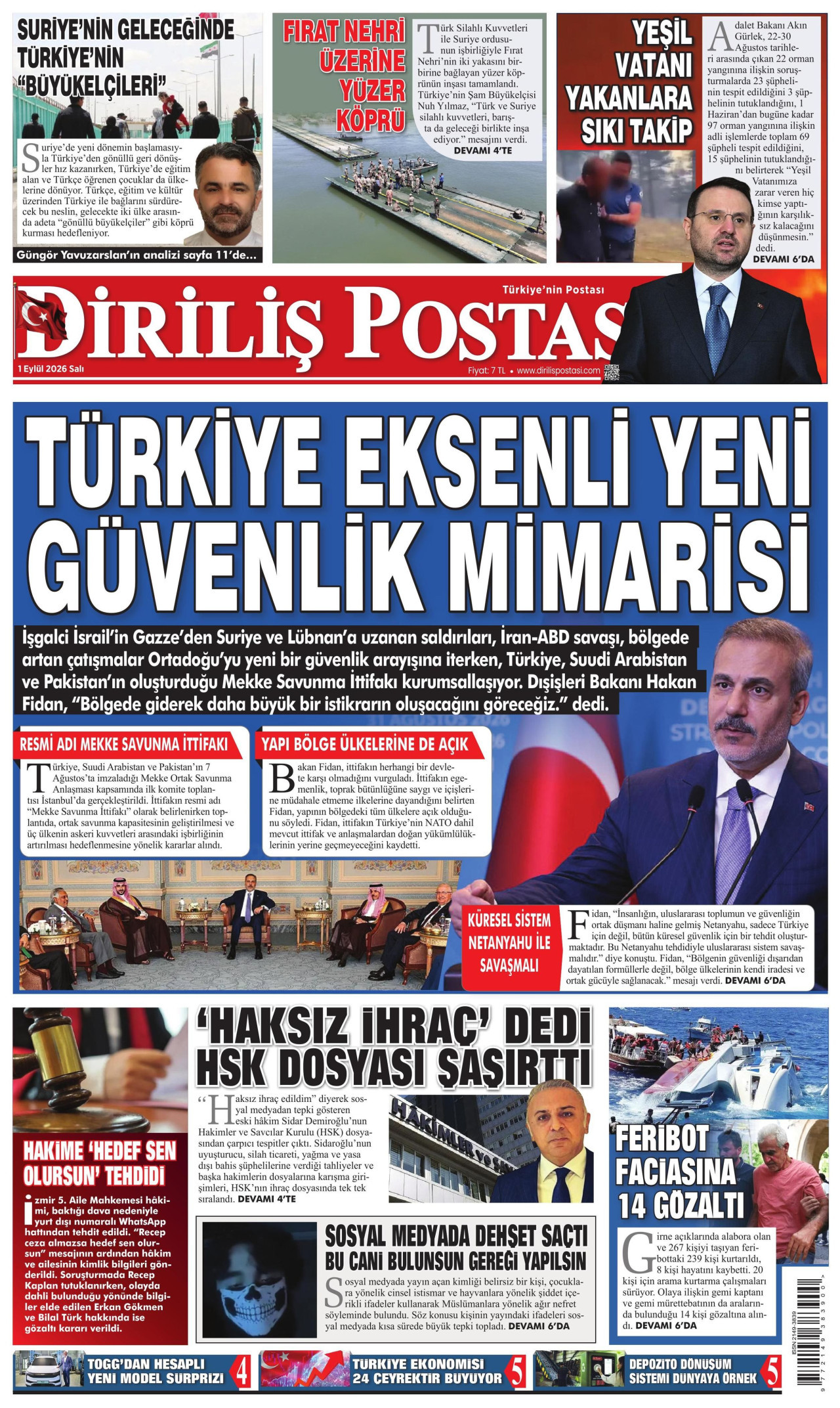 DİRİLİŞ POSTASI 1 Eylül 2026 Gazete Manşeti Büyük