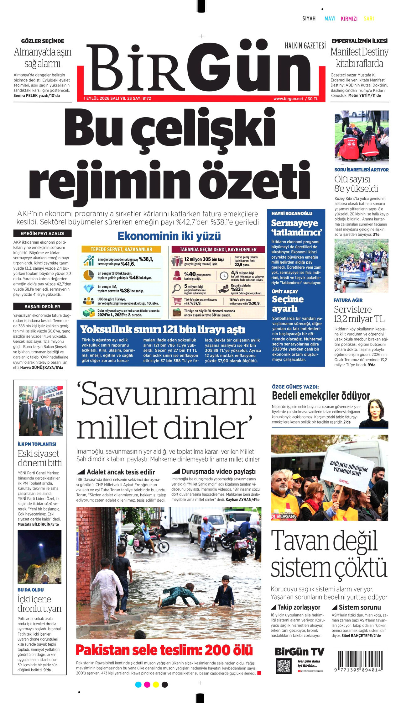 BİRGÜN gazetesinin 1 Eylül 2026 tarihli birinci sayfası