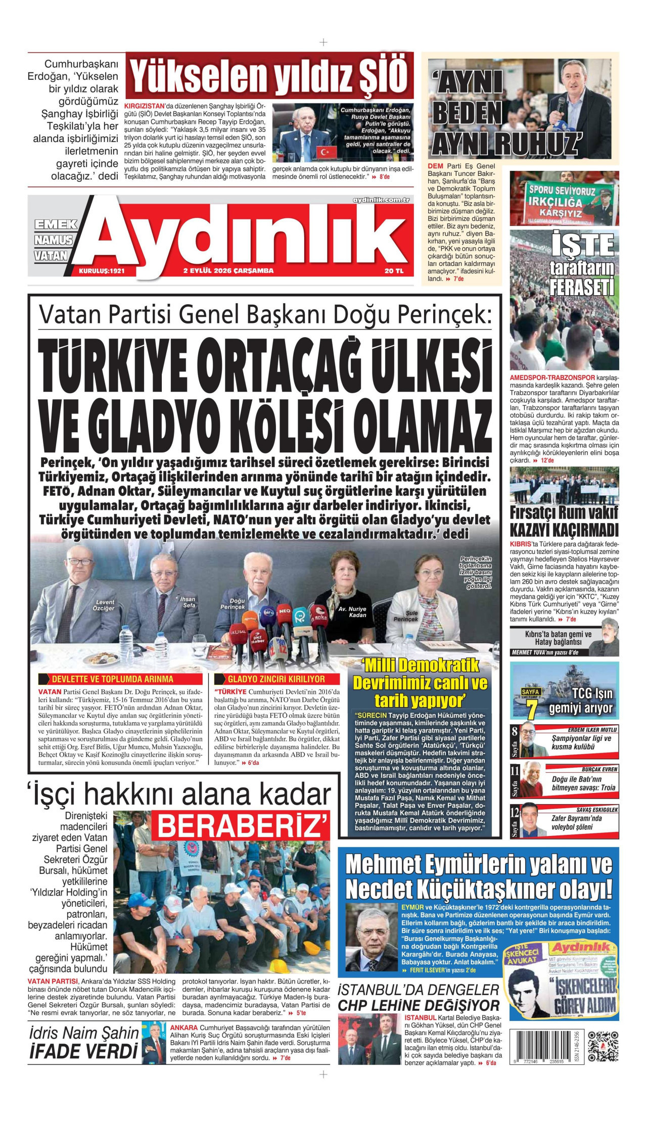 AYDINLIK GAZETESİ 2 Eylül 2026 Gazete Manşeti Büyük