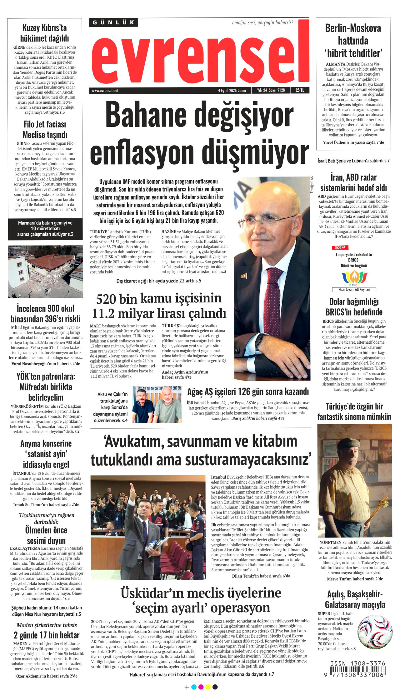 EVRENSEL 4 Eylül 2026 Gazete Manşeti Büyük