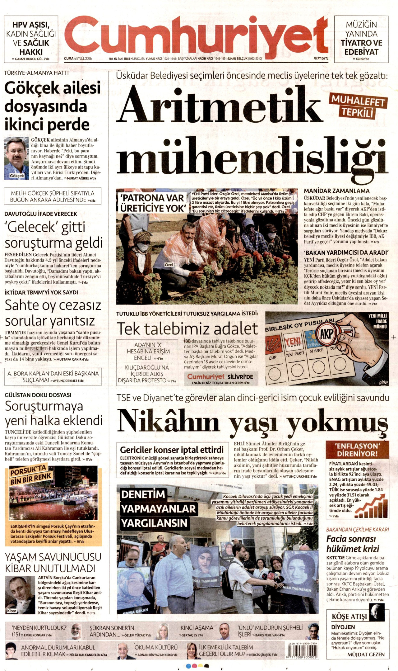 CUMHURİYET 4 Eylül 2026 Gazete Manşeti Büyük
