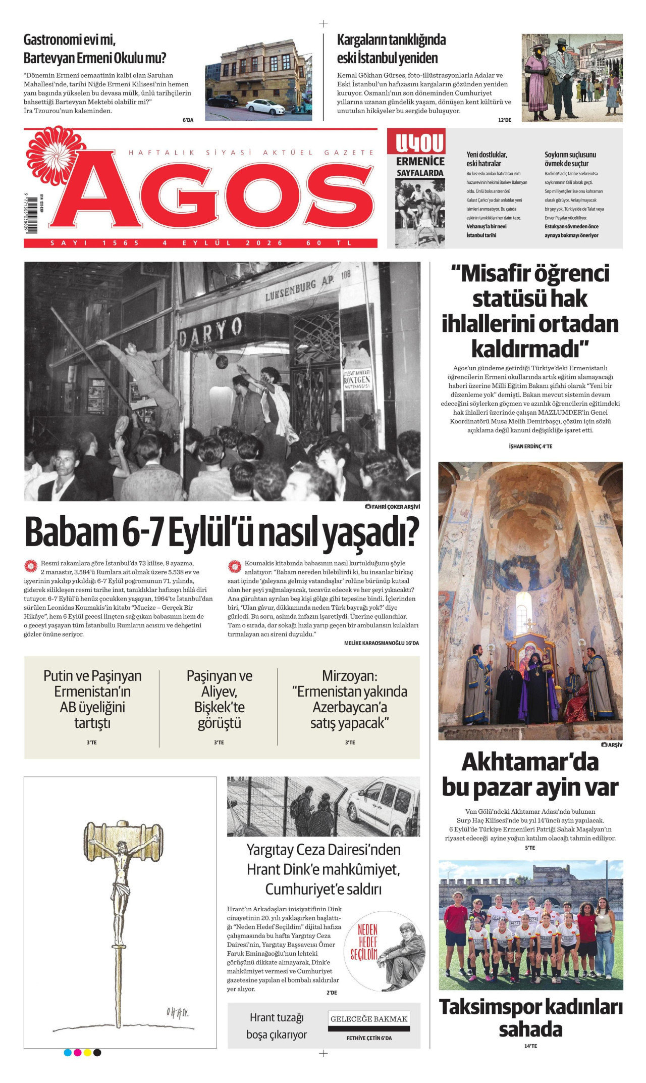 AGOS gazetesinin 4 Eylül 2026 tarihli birinci sayfası