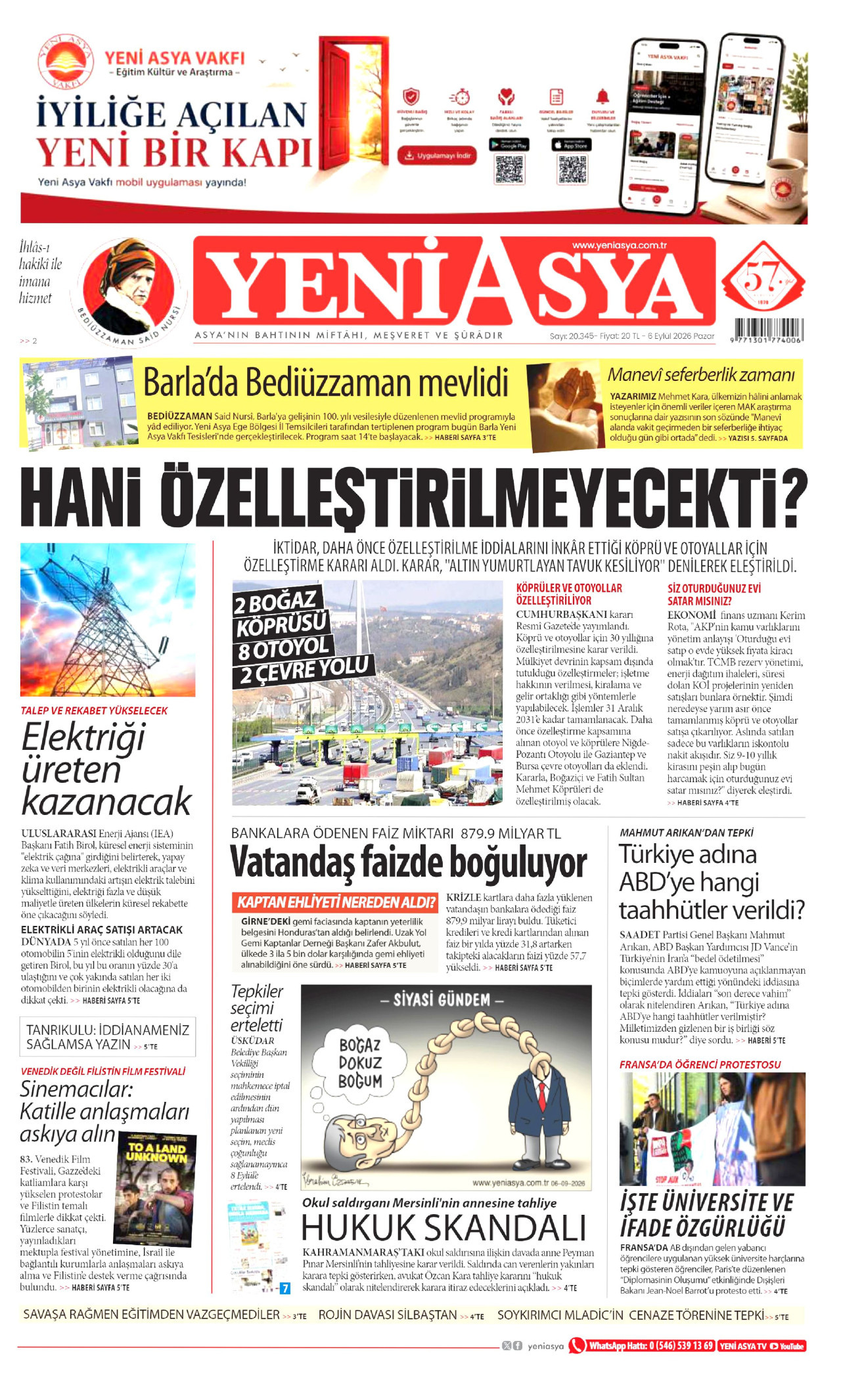 YENİ ASYA 6 Eylül 2026 Gazete Manşeti Büyük