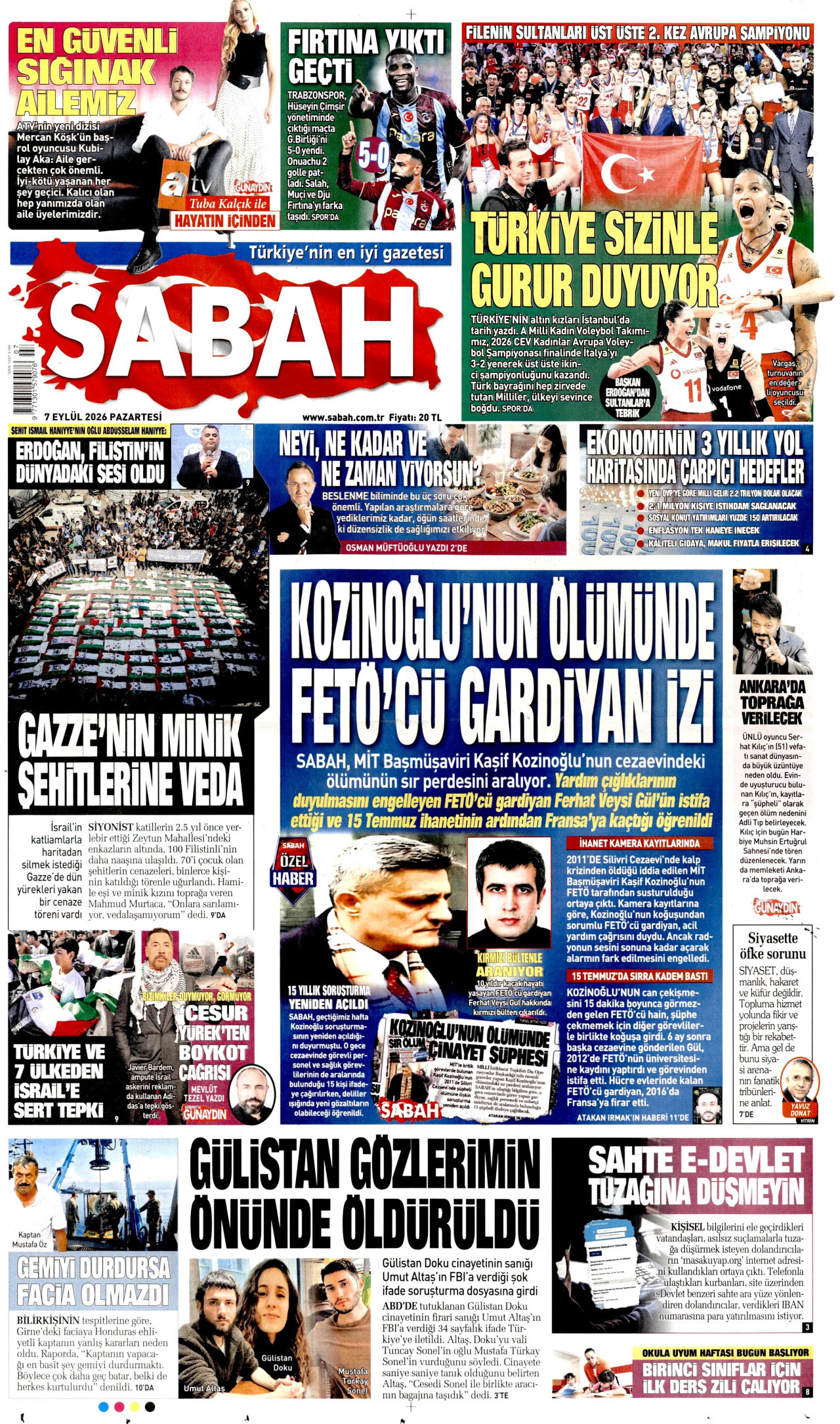 SABAH 7 Eylül 2026 Gazete Manşeti Büyük