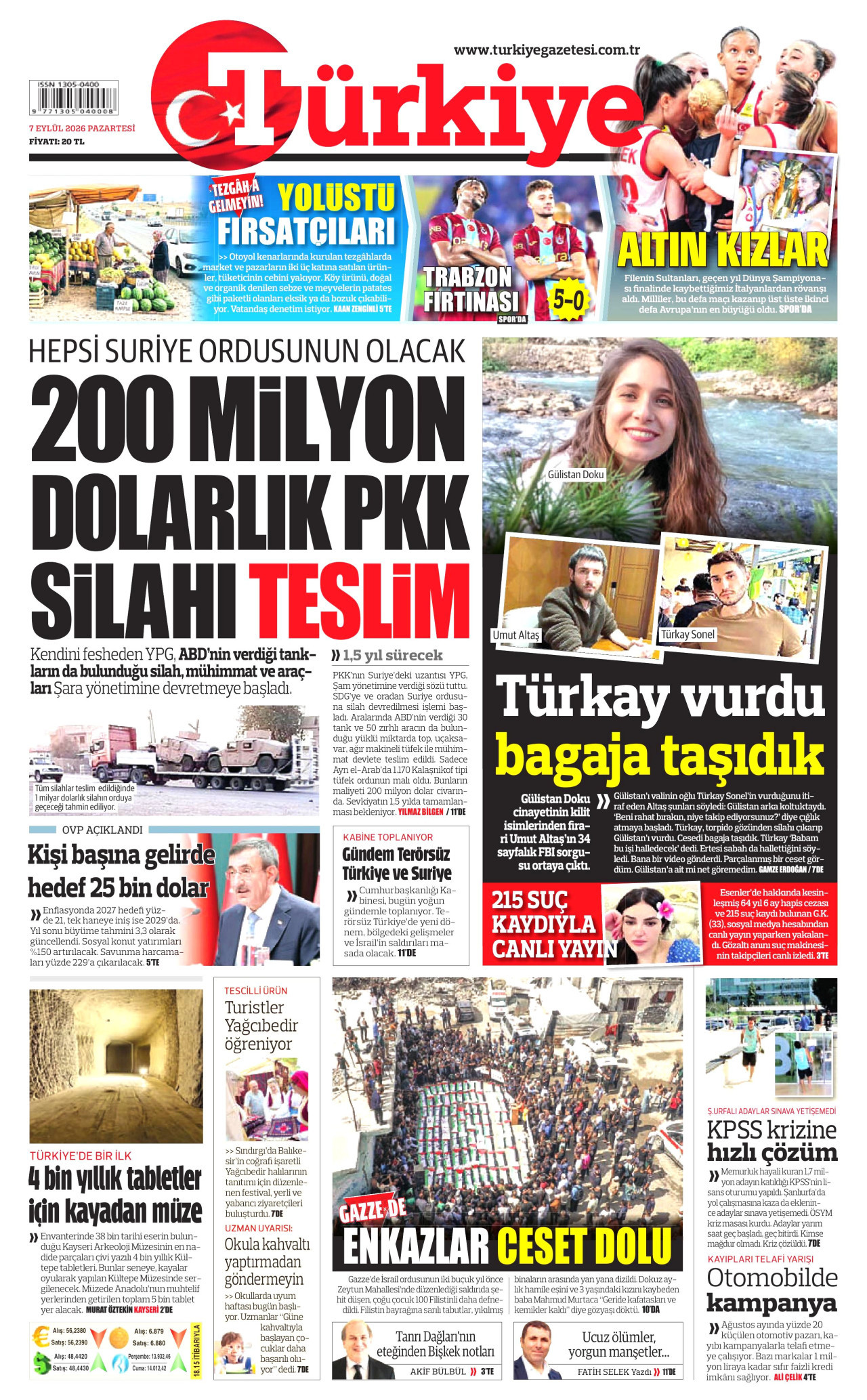 TÜRKİYE GAZETESİ 7 Eylül 2026 Gazete Manşeti Büyük