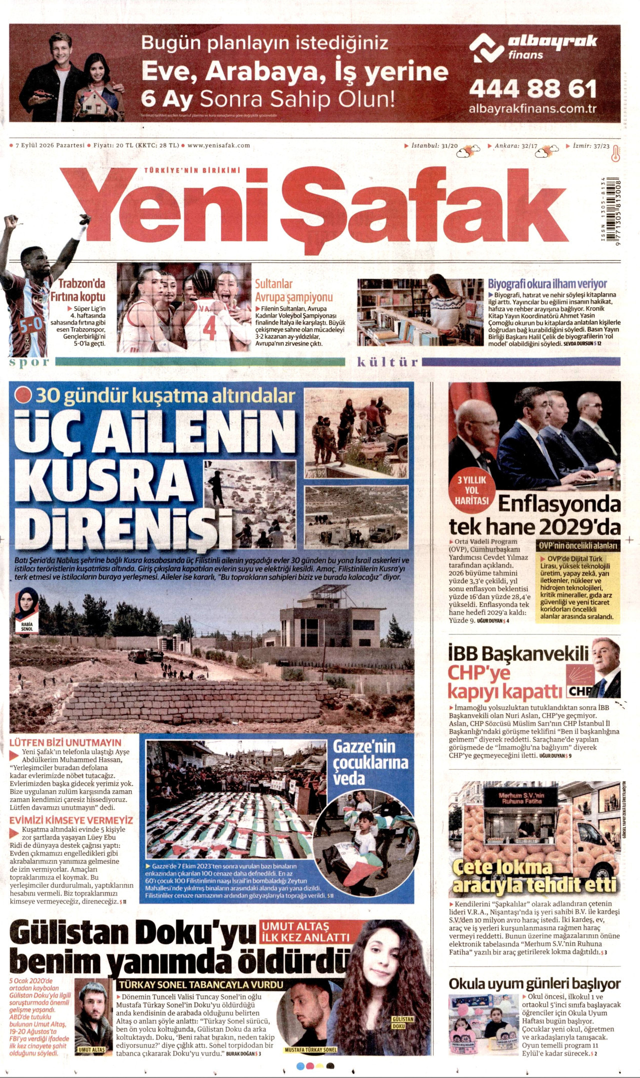 YENİ ŞAFAK 7 Eylül 2026 Gazete Manşeti Büyük