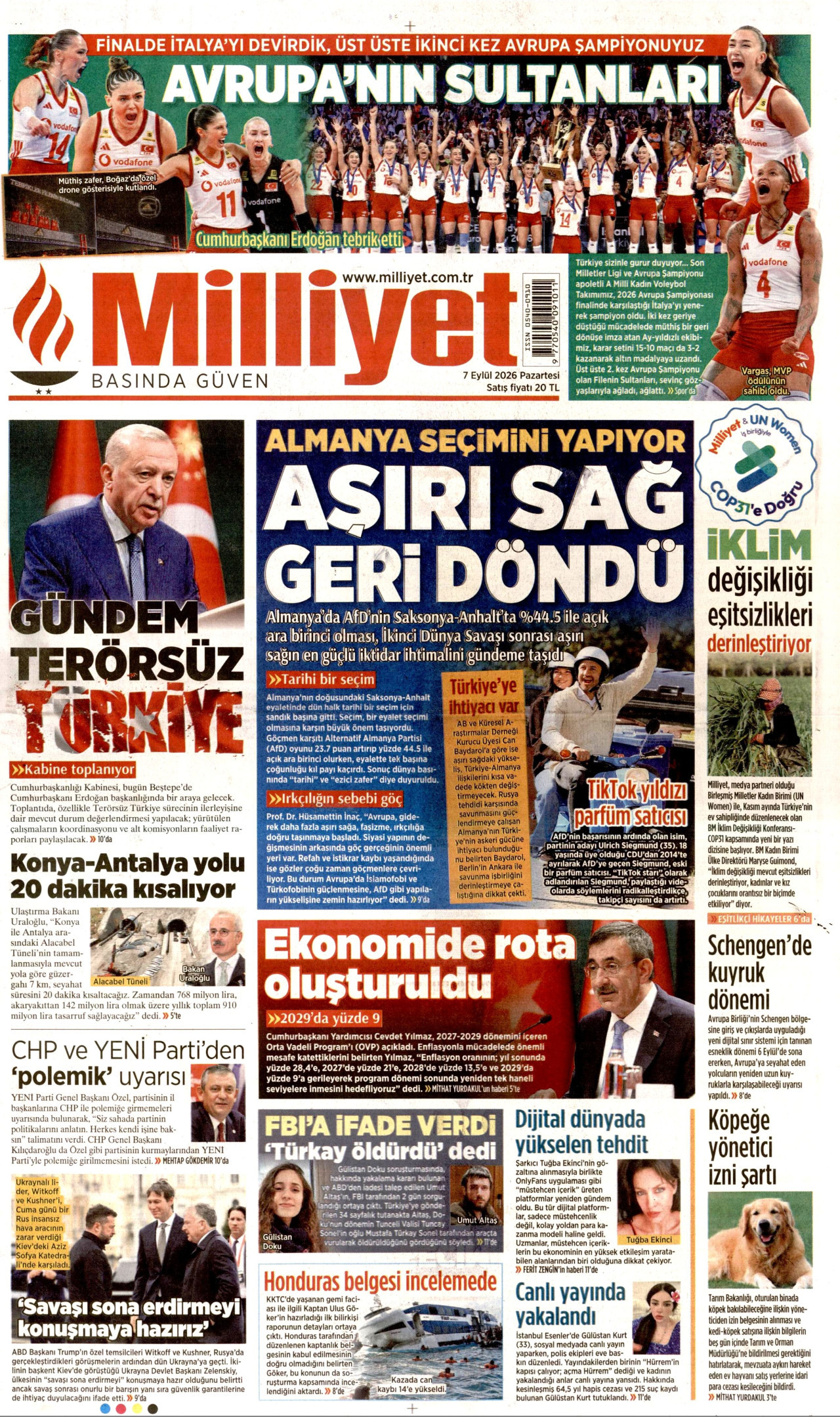 MİLLİYET 7 Eylül 2026 Gazete Manşeti Büyük