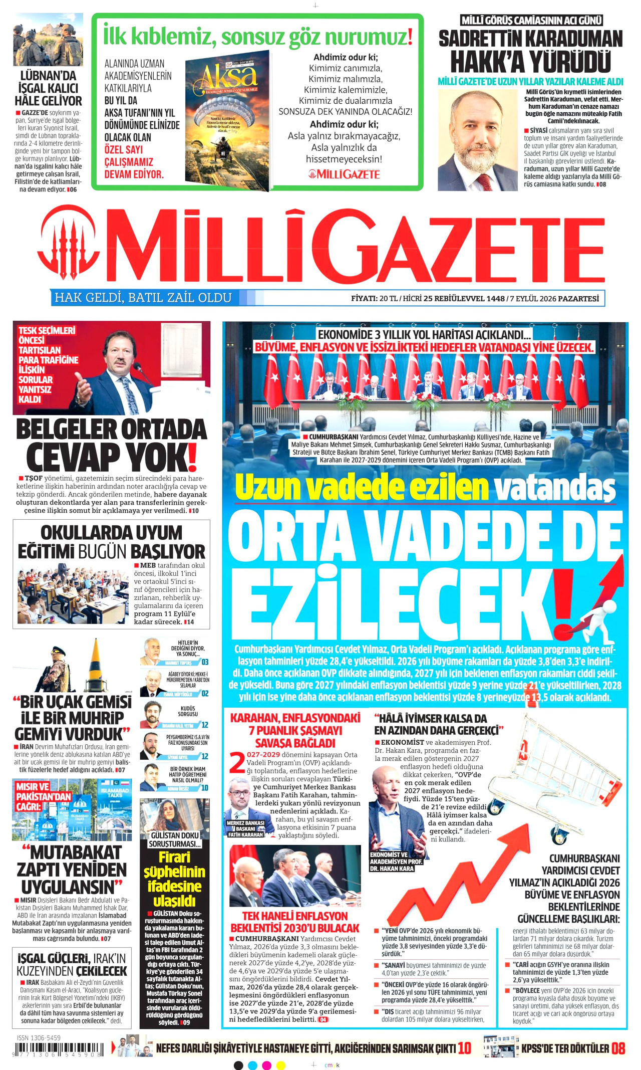 MİLLİ GAZETE 7 Eylül 2026 Gazete Manşeti Büyük