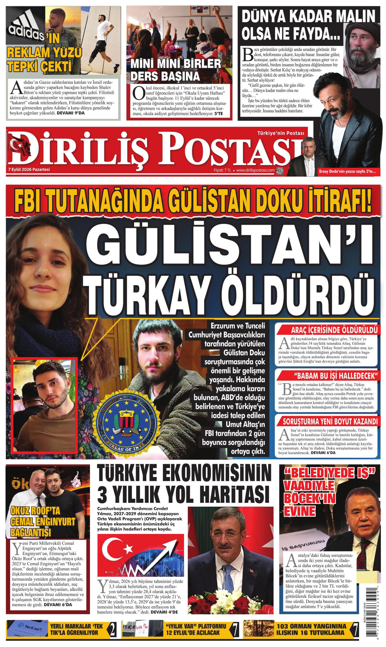 DİRİLİŞ POSTASI 7 Eylül 2026 Gazete Manşeti Büyük