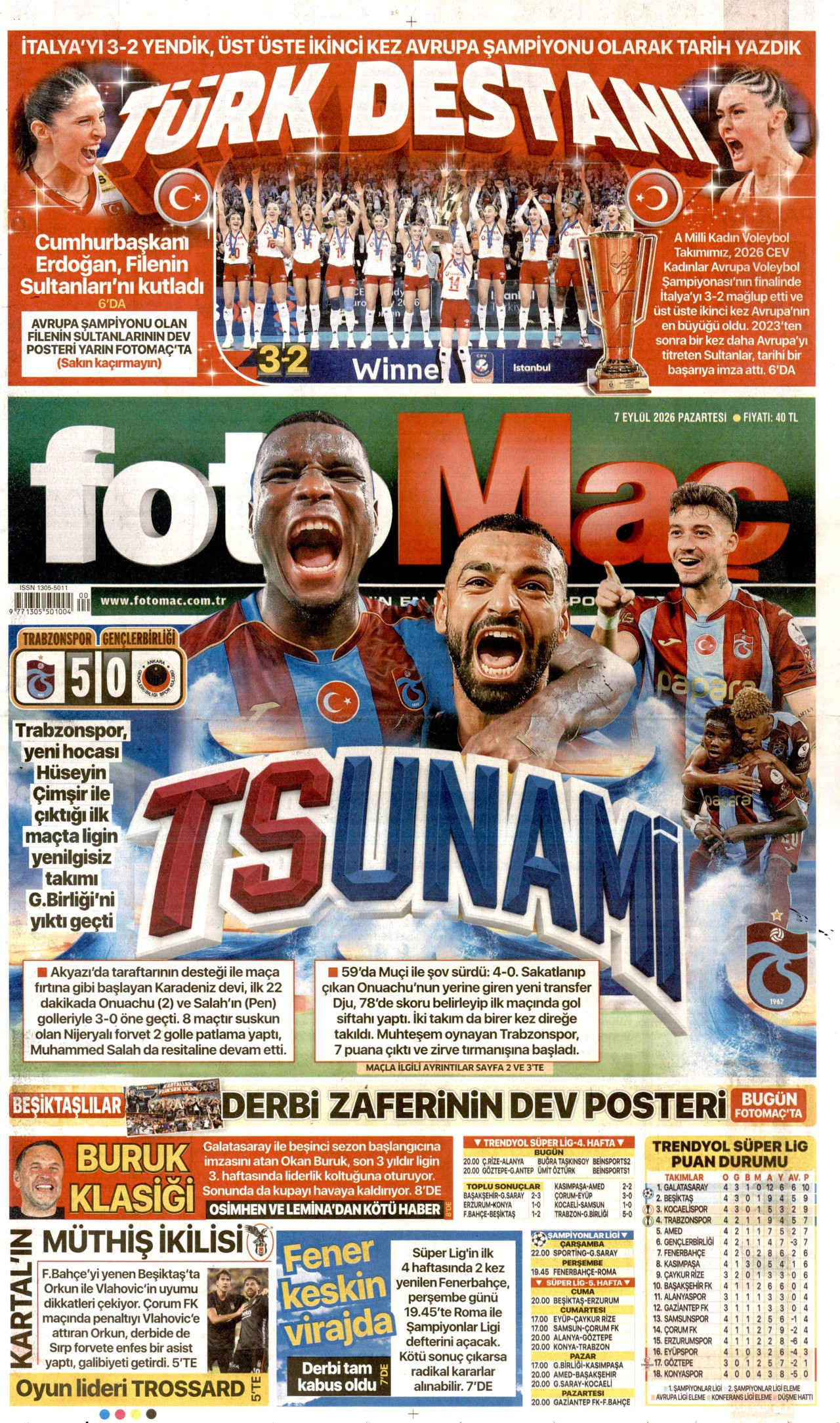 FOTOMAÇ 7 Eylül 2026 Gazete Manşeti Büyük