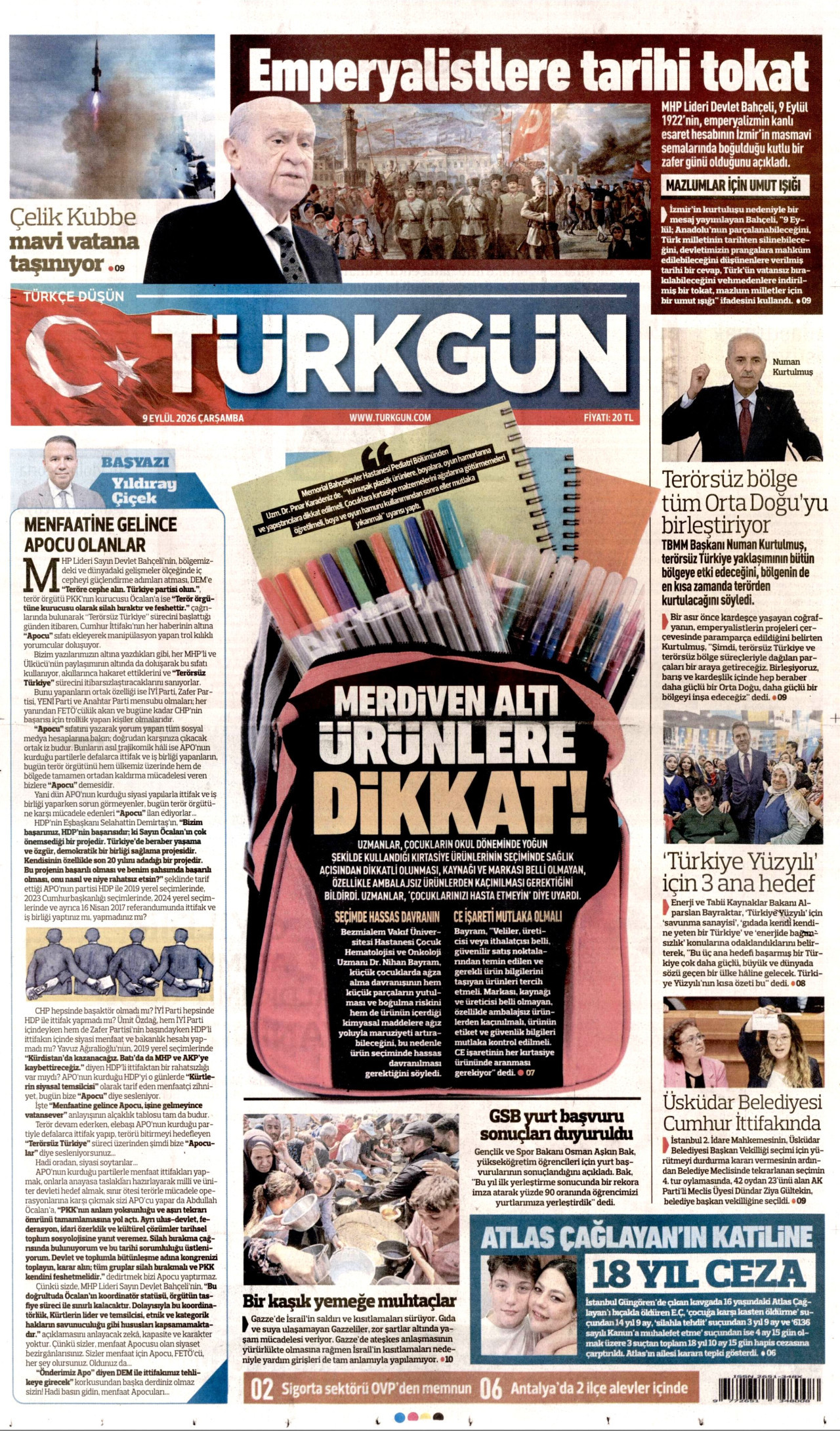 TÜRKGÜN 9 Eylül 2026 Gazete Manşeti Büyük