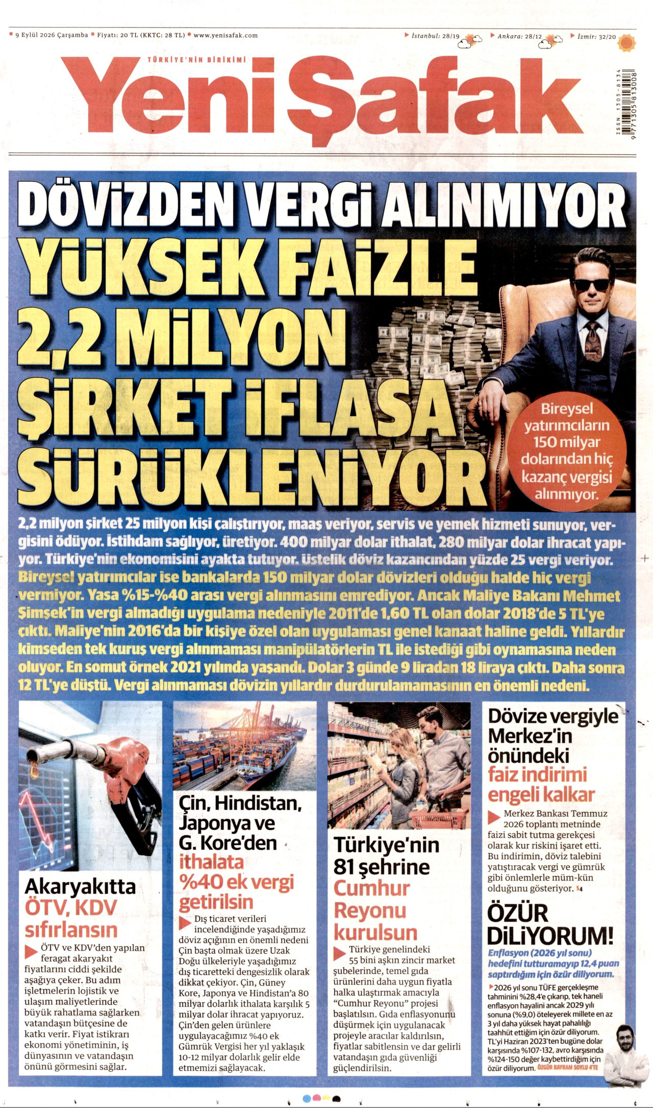 YENİ ŞAFAK 9 Eylül 2026 Gazete Manşeti Büyük