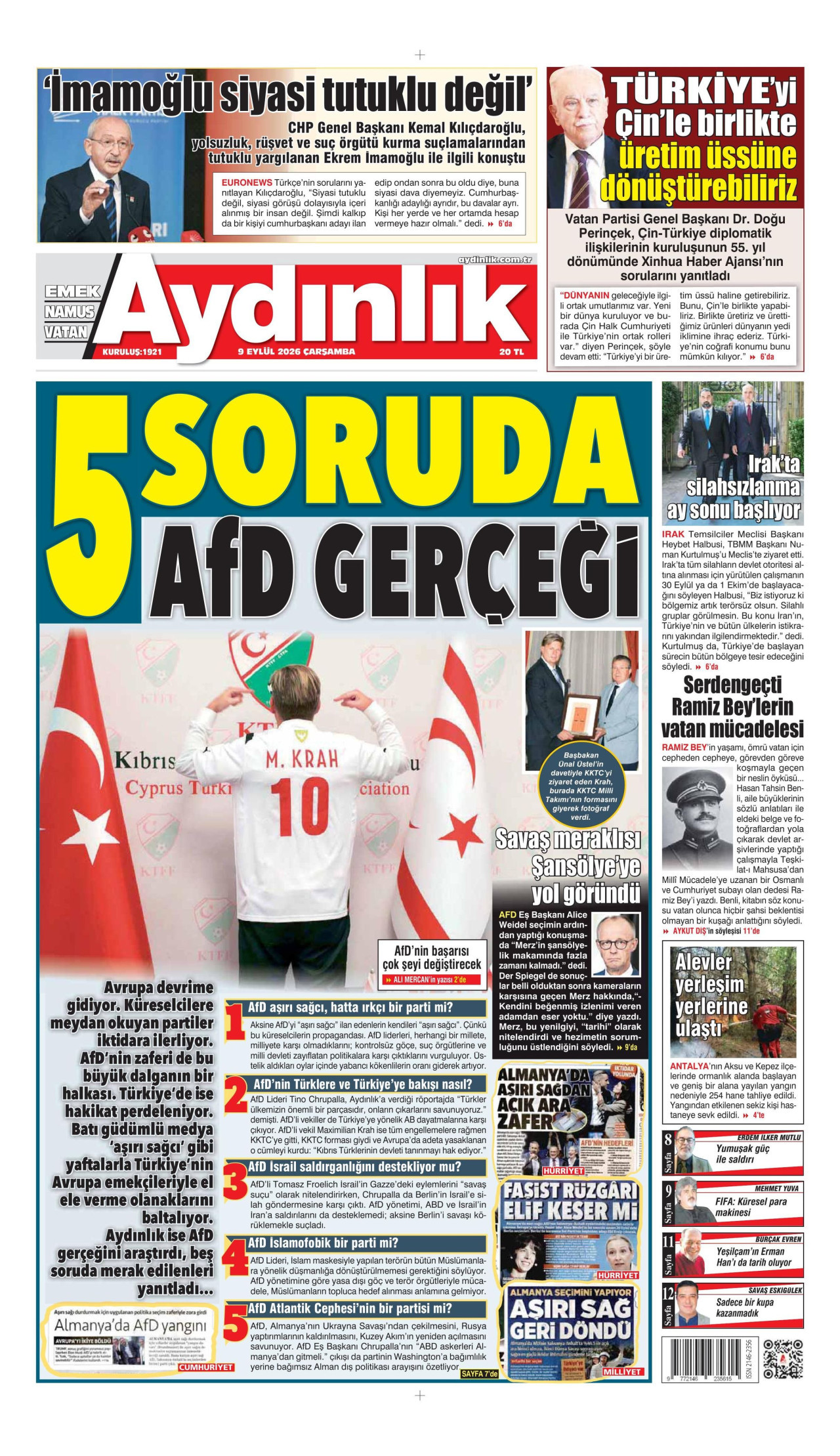 AYDINLIK GAZETESİ 9 Eylül 2026 Gazete Manşeti Büyük