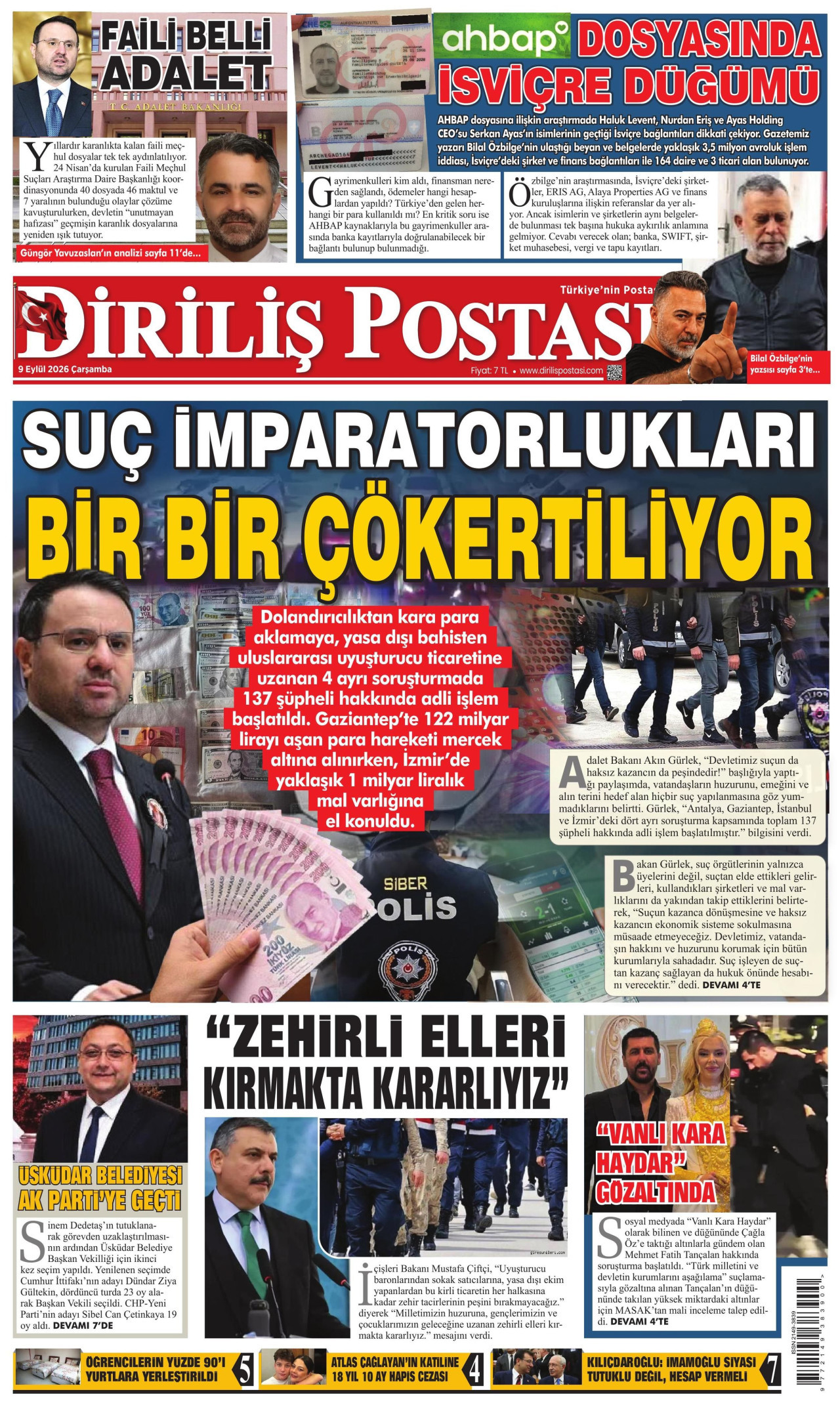 DİRİLİŞ POSTASI 9 Eylül 2026 Gazete Manşeti Büyük