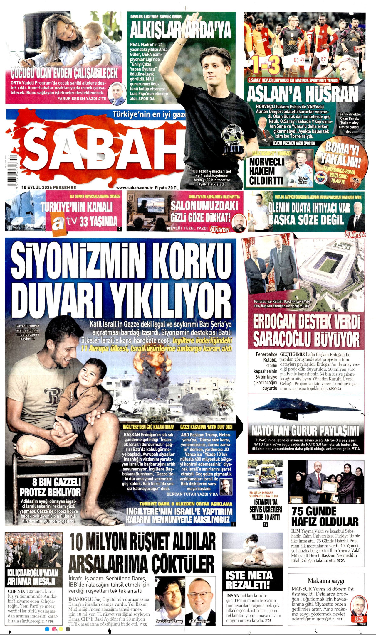 SABAH 10 Eylül 2026 Gazete Manşeti Büyük