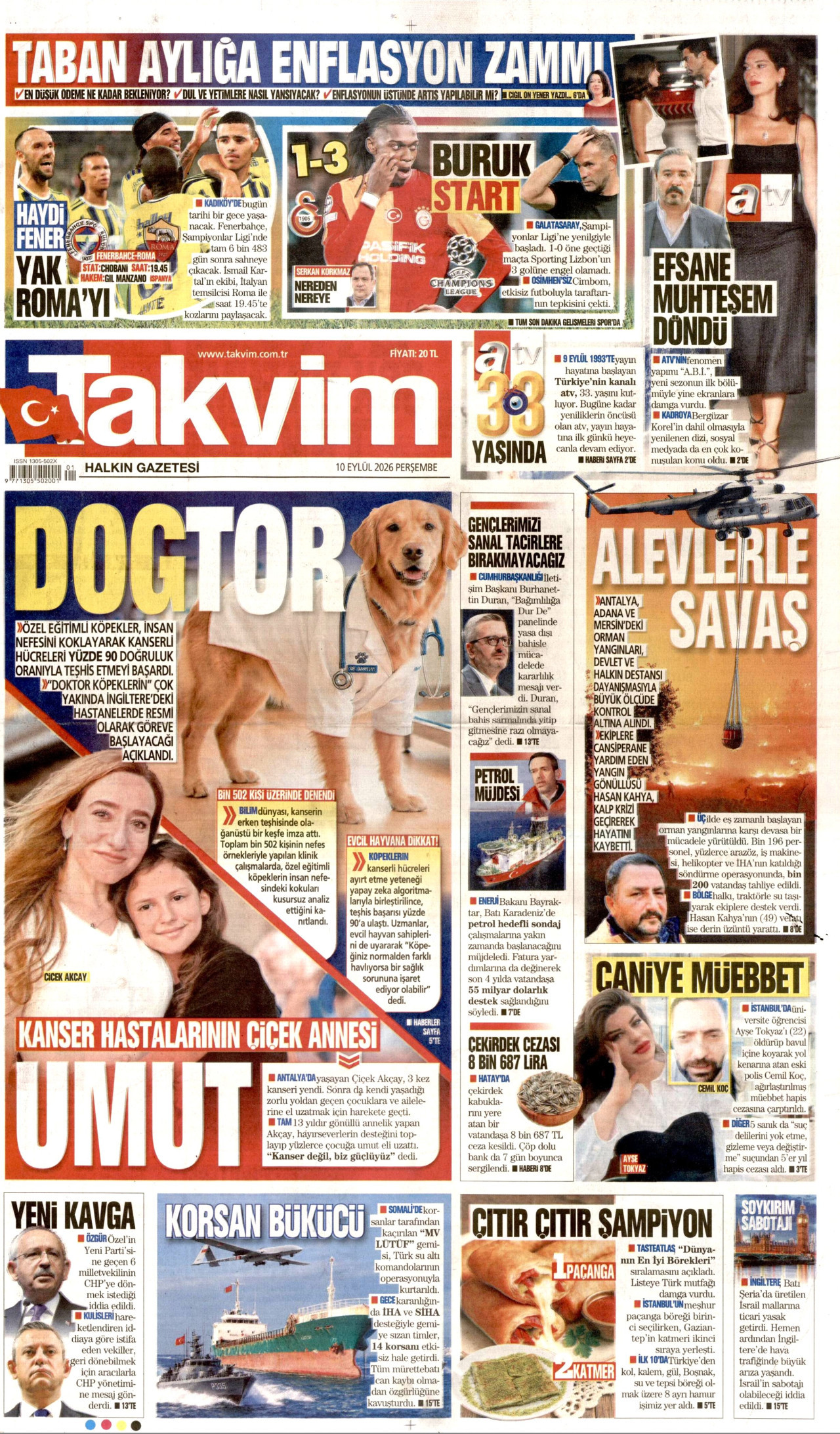 TAKVİM 10 Eylül 2026 Gazete Manşeti Büyük
