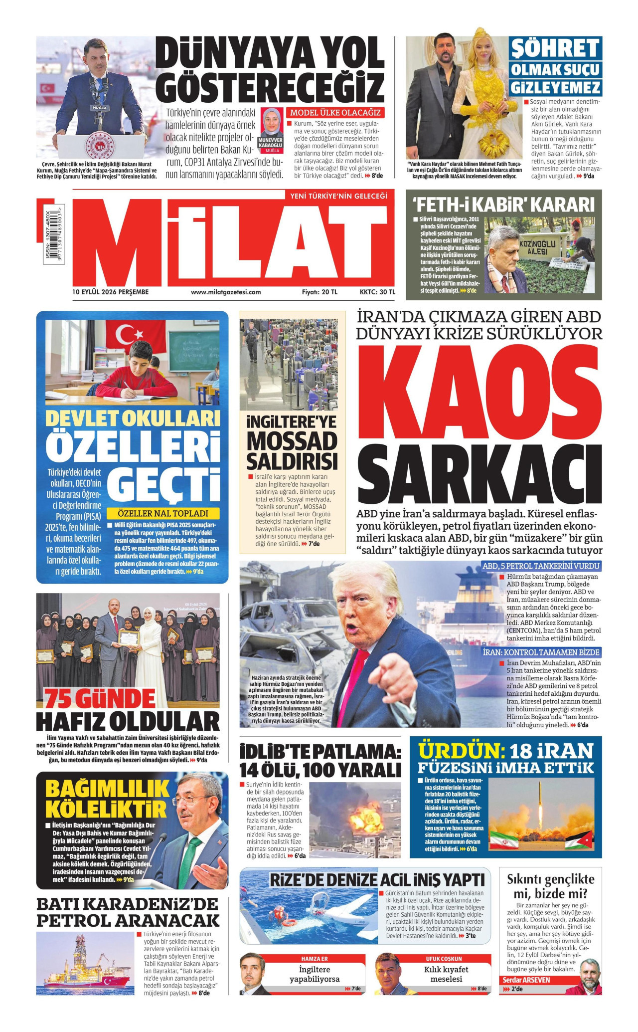 MİLAT 10 Eylül 2026 Gazete Manşeti Büyük