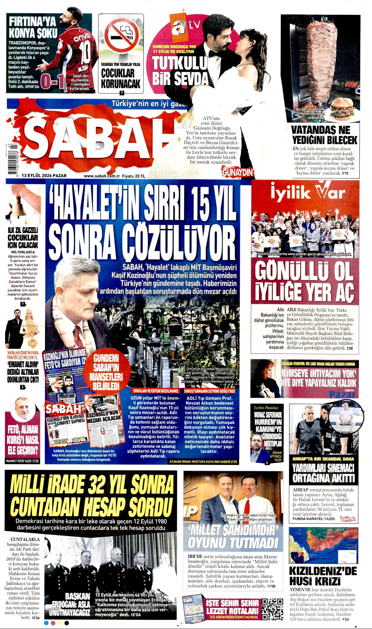 SABAH 13 Eylül 2026 Gazete Manşeti Büyük