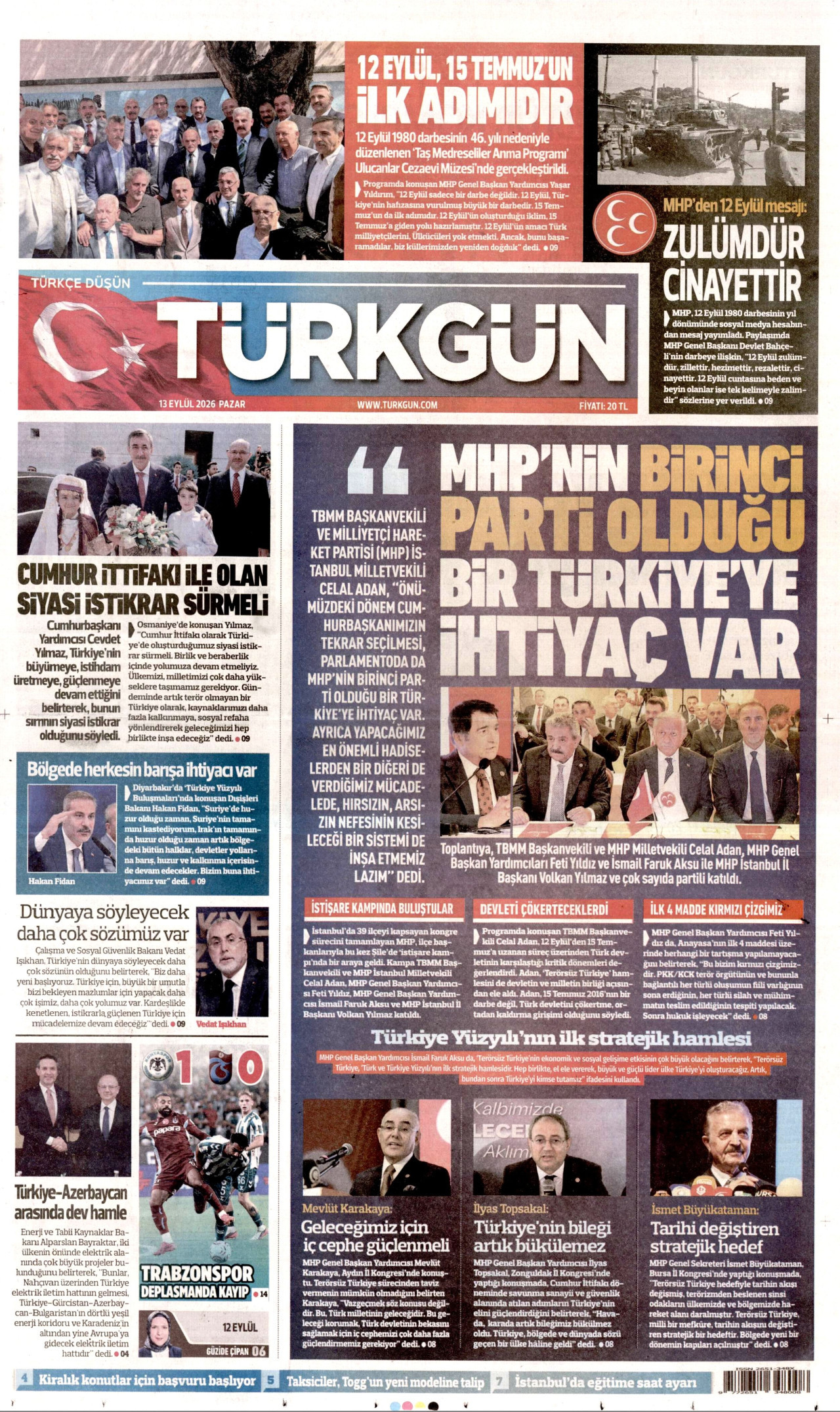 TÜRKGÜN 13 Eylül 2026 Gazete Manşeti Büyük