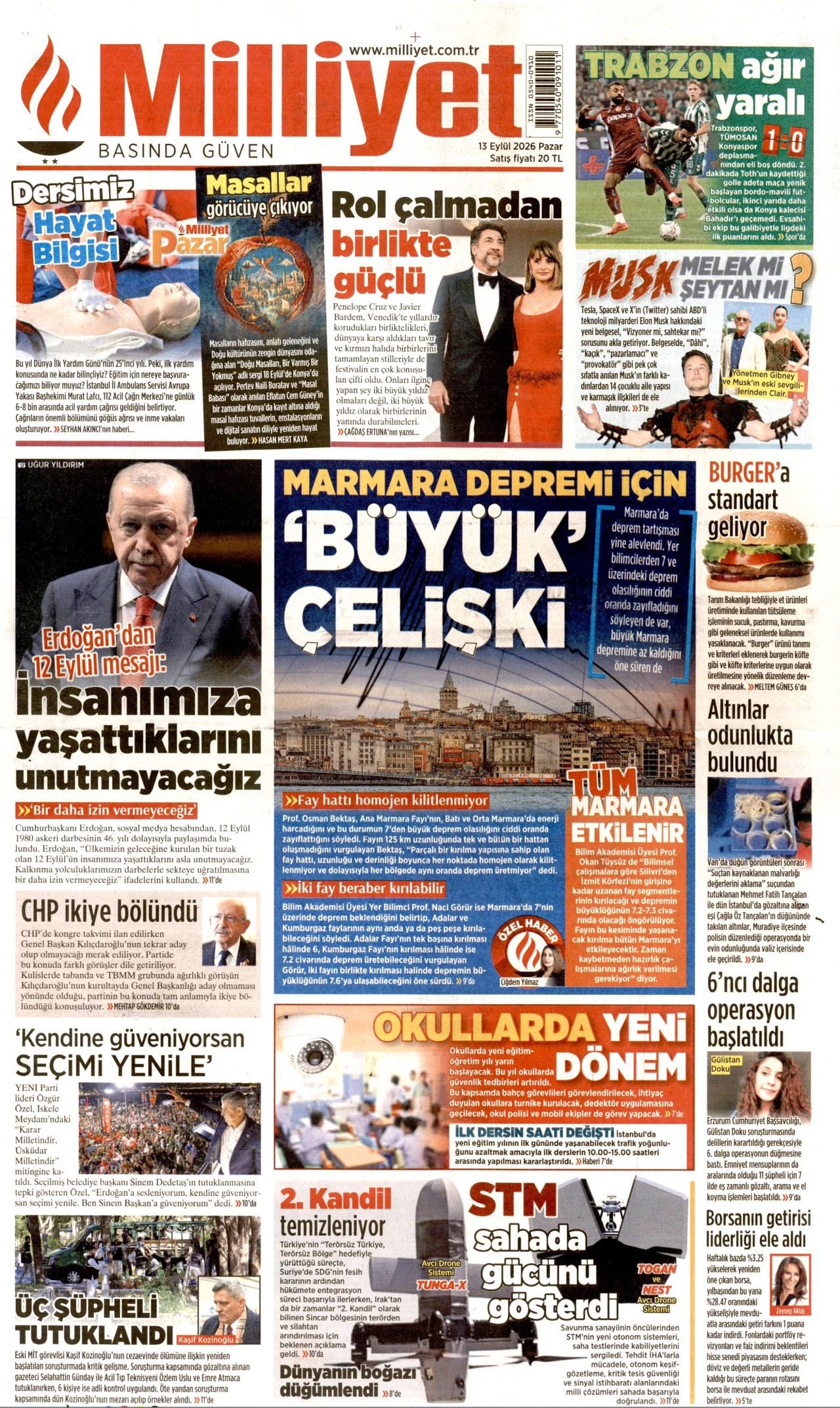 MİLLİYET 13 Eylül 2026 Gazete Manşeti Büyük