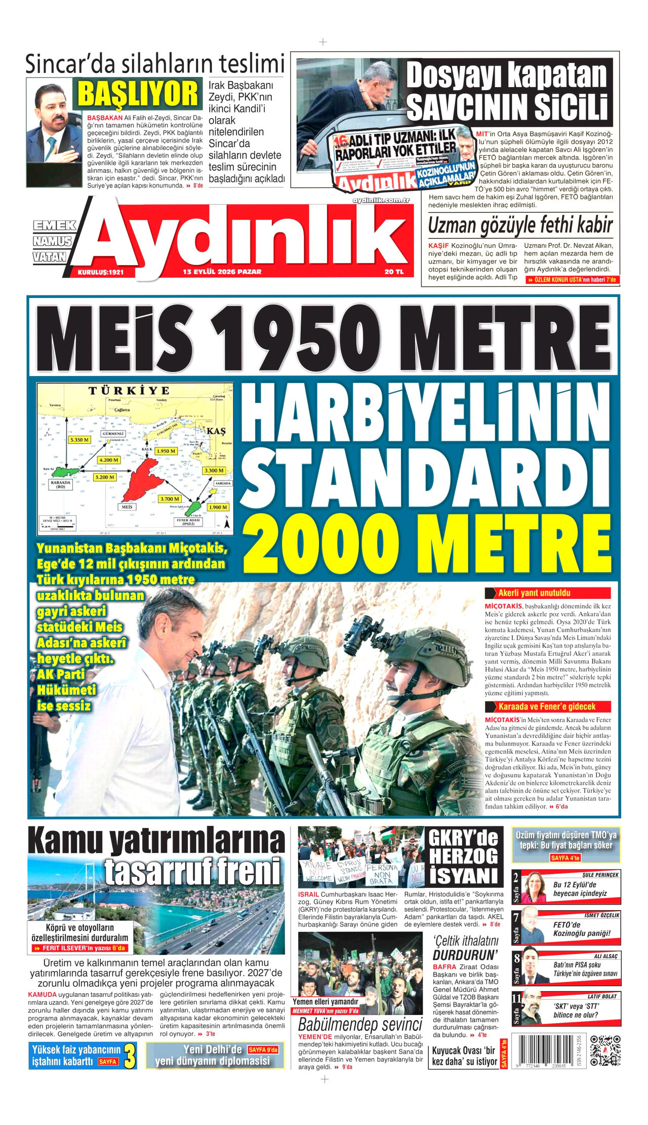 AYDINLIK GAZETESİ 13 Eylül 2026 Gazete Manşeti Büyük