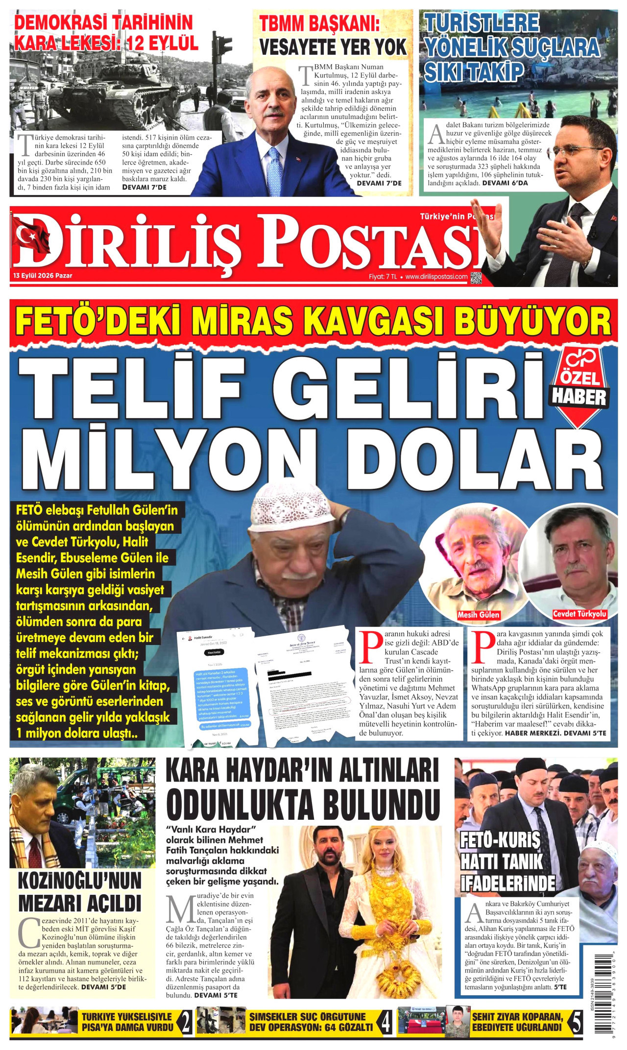 DİRİLİŞ POSTASI 13 Eylül 2026 Gazete Manşeti Büyük