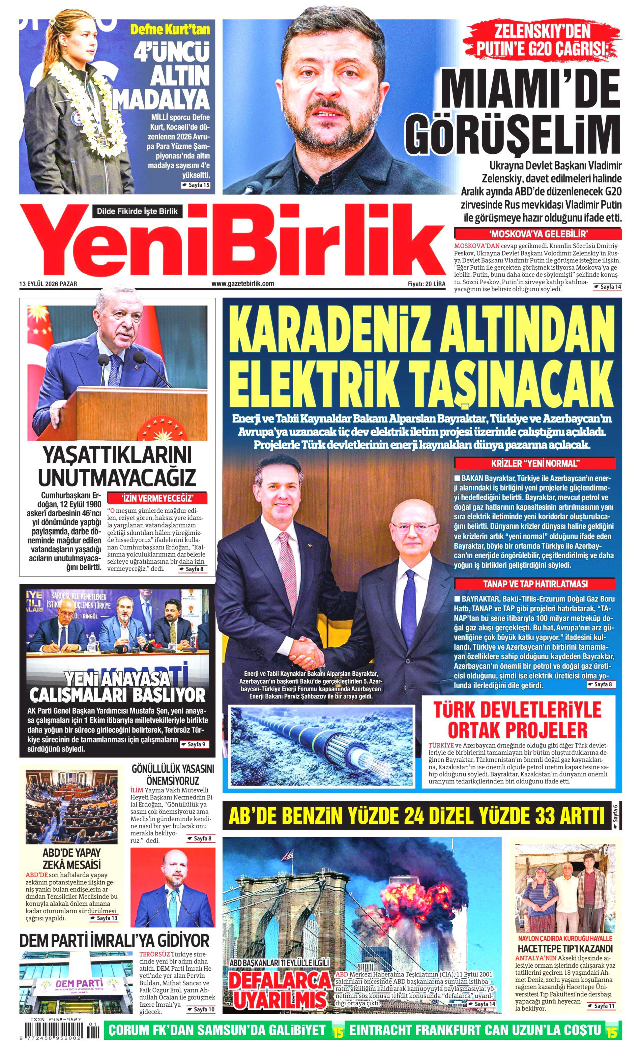 YENİBİRLİK 13 Eylül 2026 Gazete Manşeti Büyük