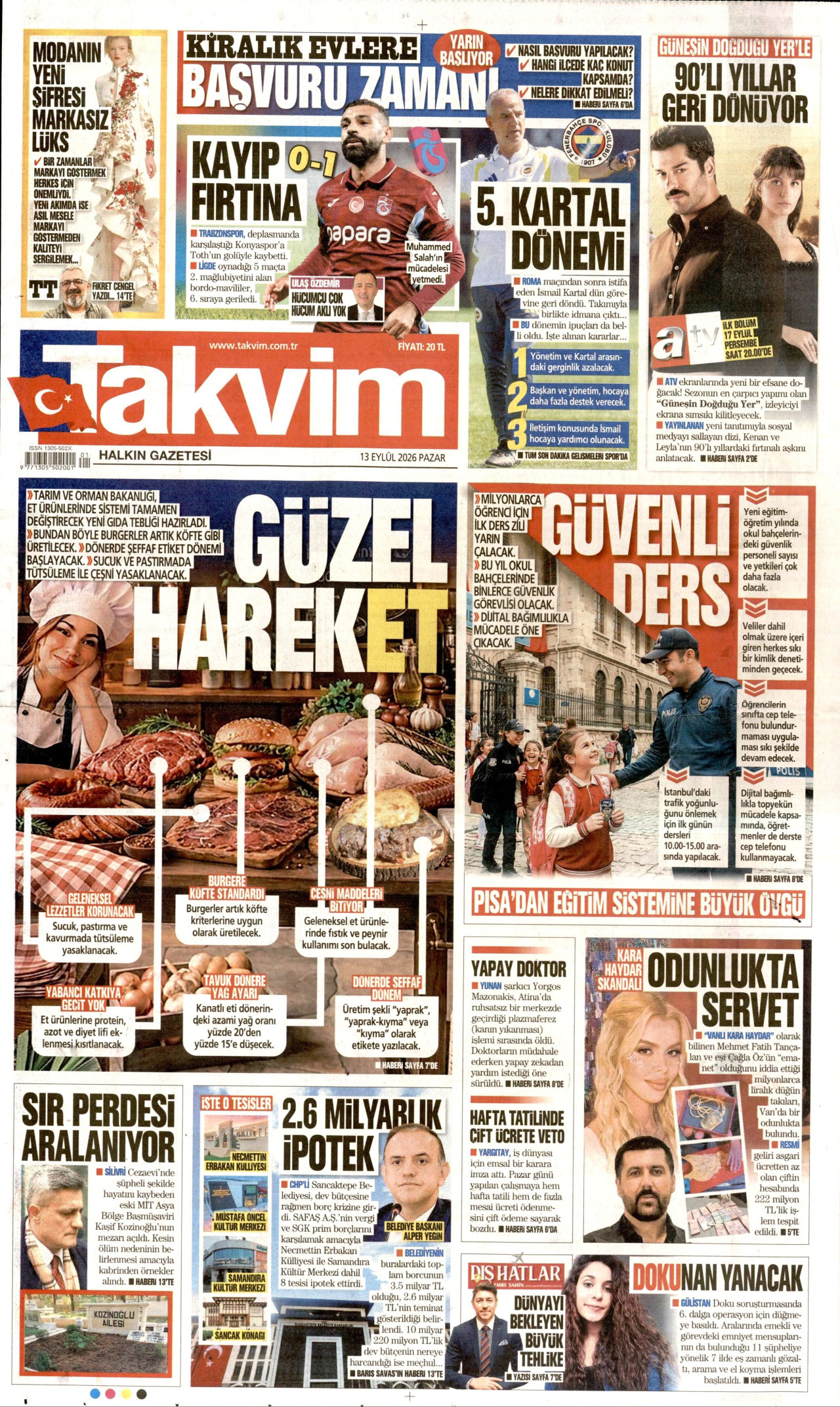 TAKVİM 13 Eylül 2026 Gazete Manşeti Büyük
