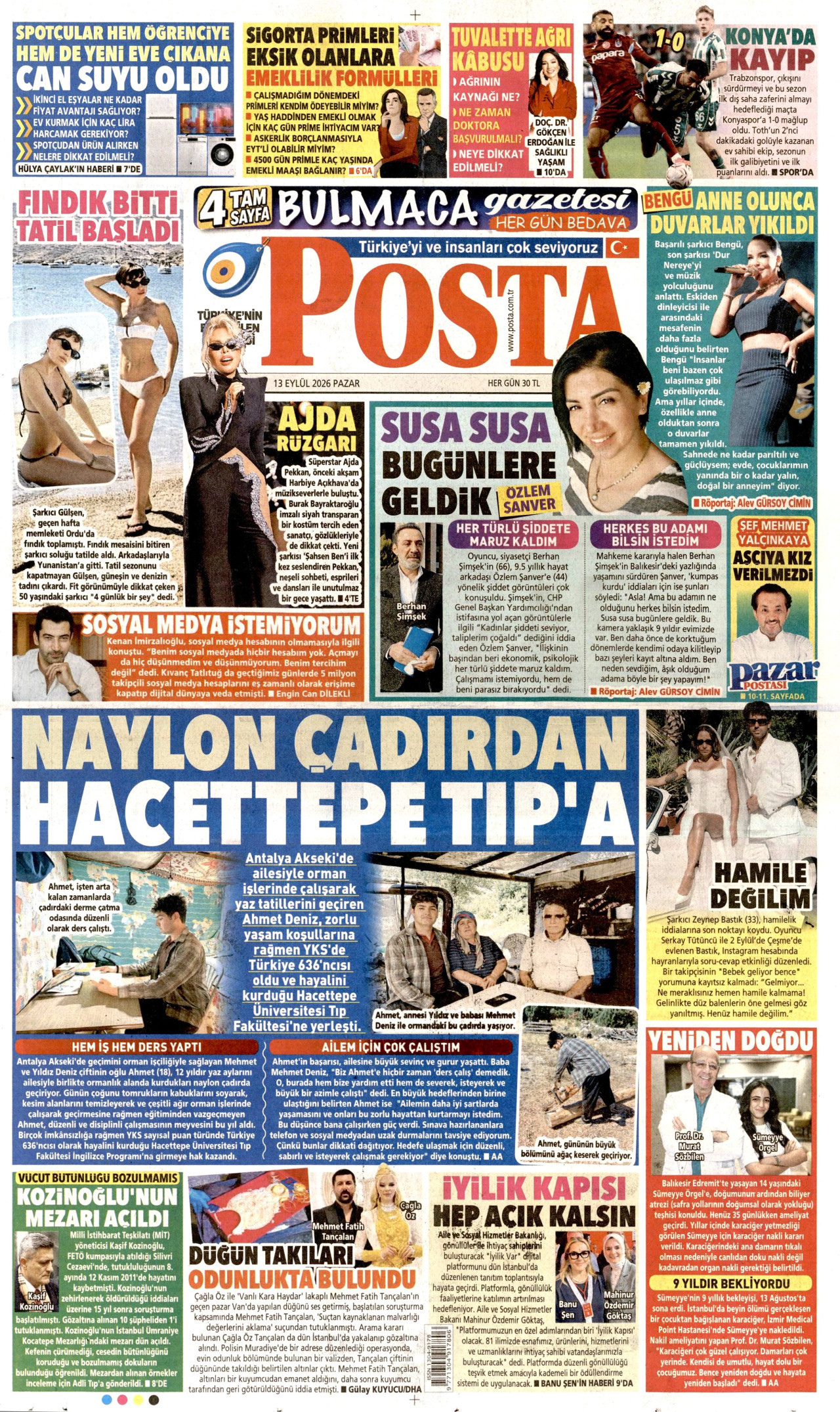 POSTA 13 Eylül 2026 Gazete Manşeti Büyük