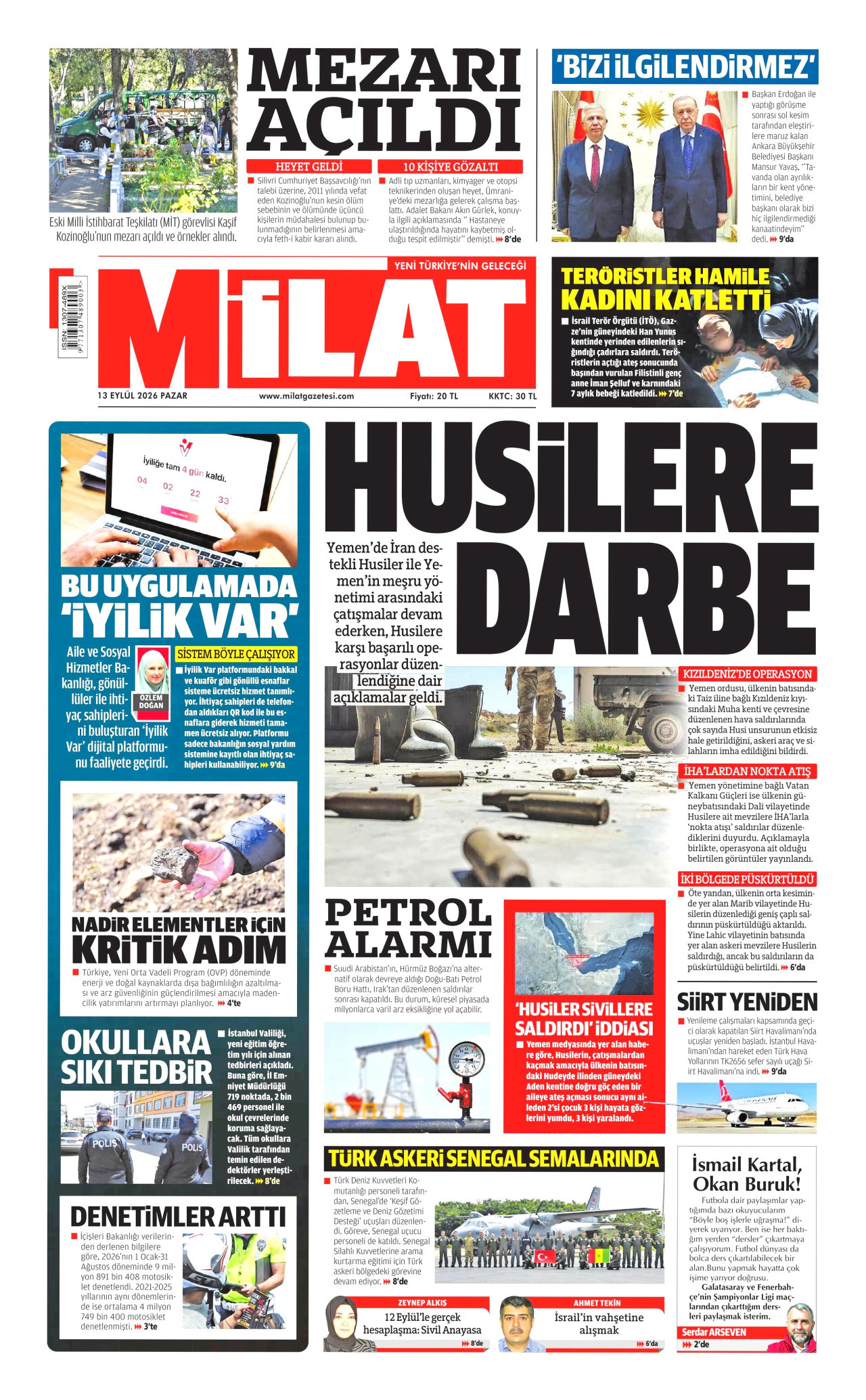MİLAT 13 Eylül 2026 Gazete Manşeti Büyük