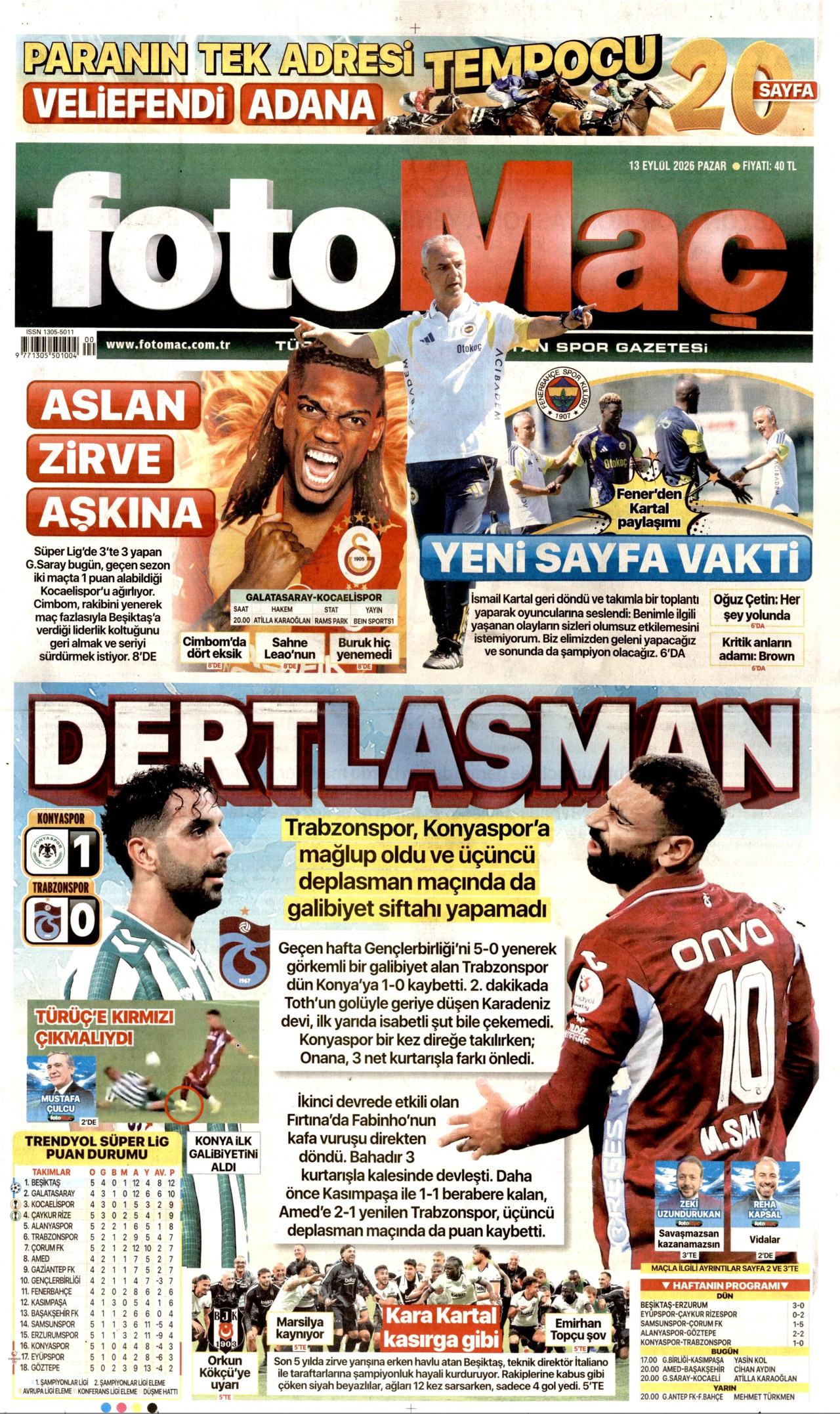 FOTOMAÇ 13 Eylül 2026 Gazete Manşeti Büyük