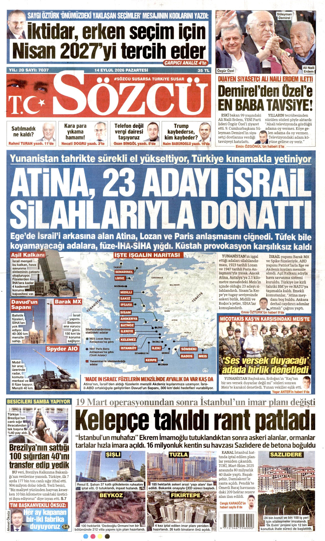 SÖZCÜ 14 Eylül 2026 Gazete Manşeti Büyük