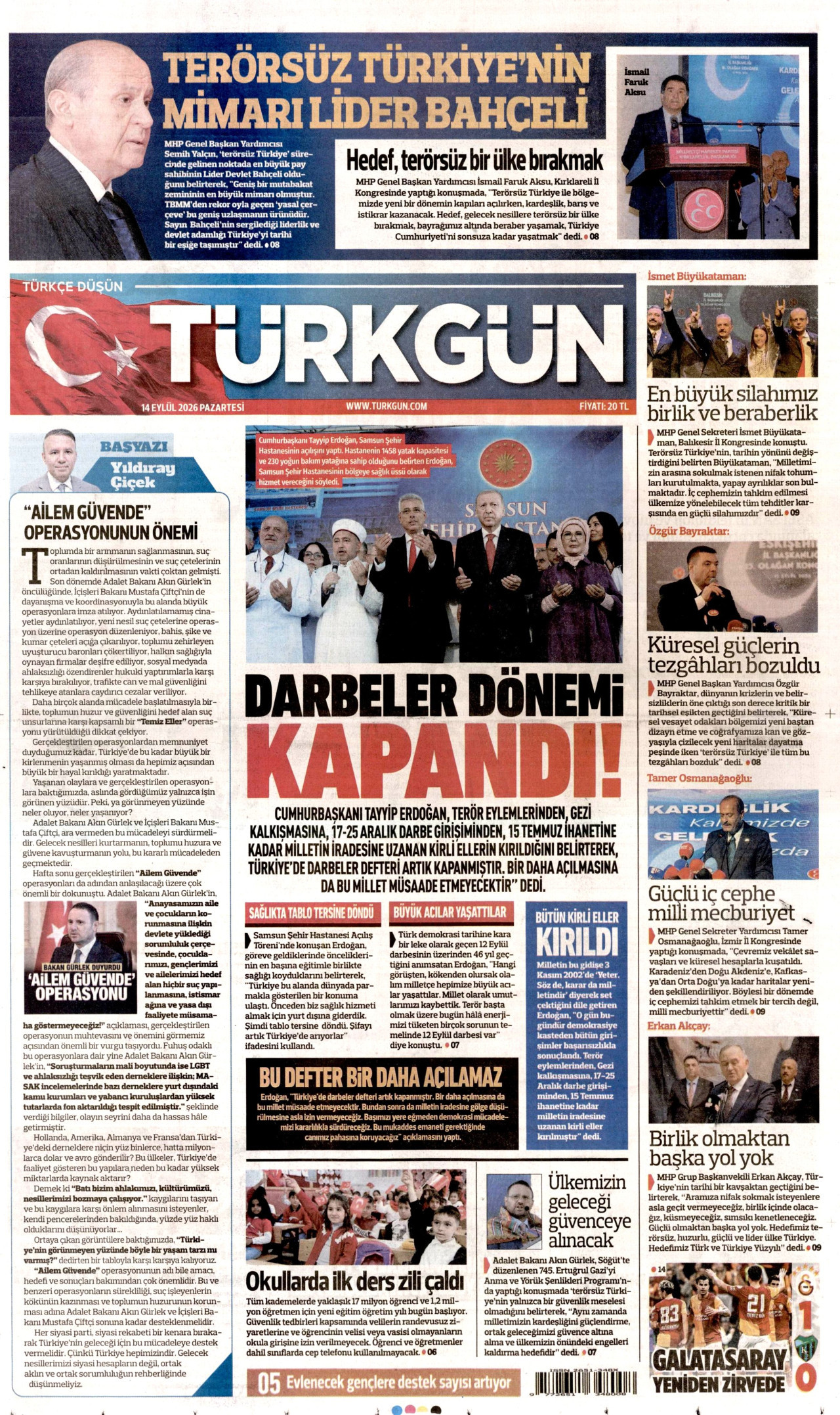 TÜRKGÜN 14 Eylül 2026 Gazete Manşeti Büyük