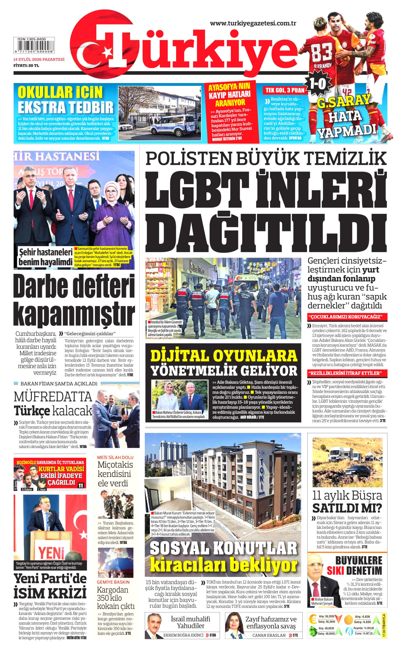 TÜRKİYE GAZETESİ 14 Eylül 2026 Gazete Manşeti Büyük