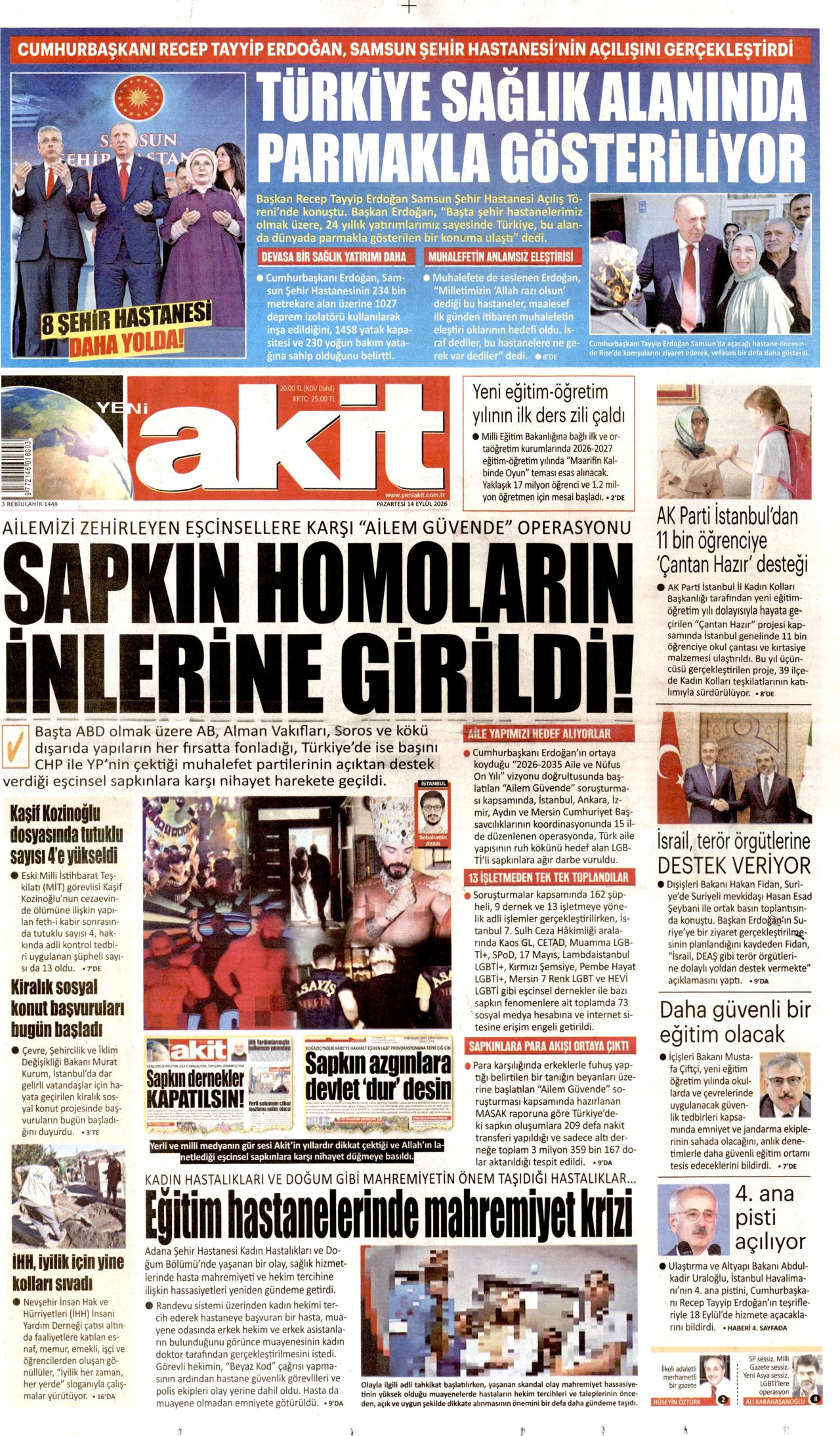 YENİ AKİT 14 Eylül 2026 Gazete Manşeti Büyük